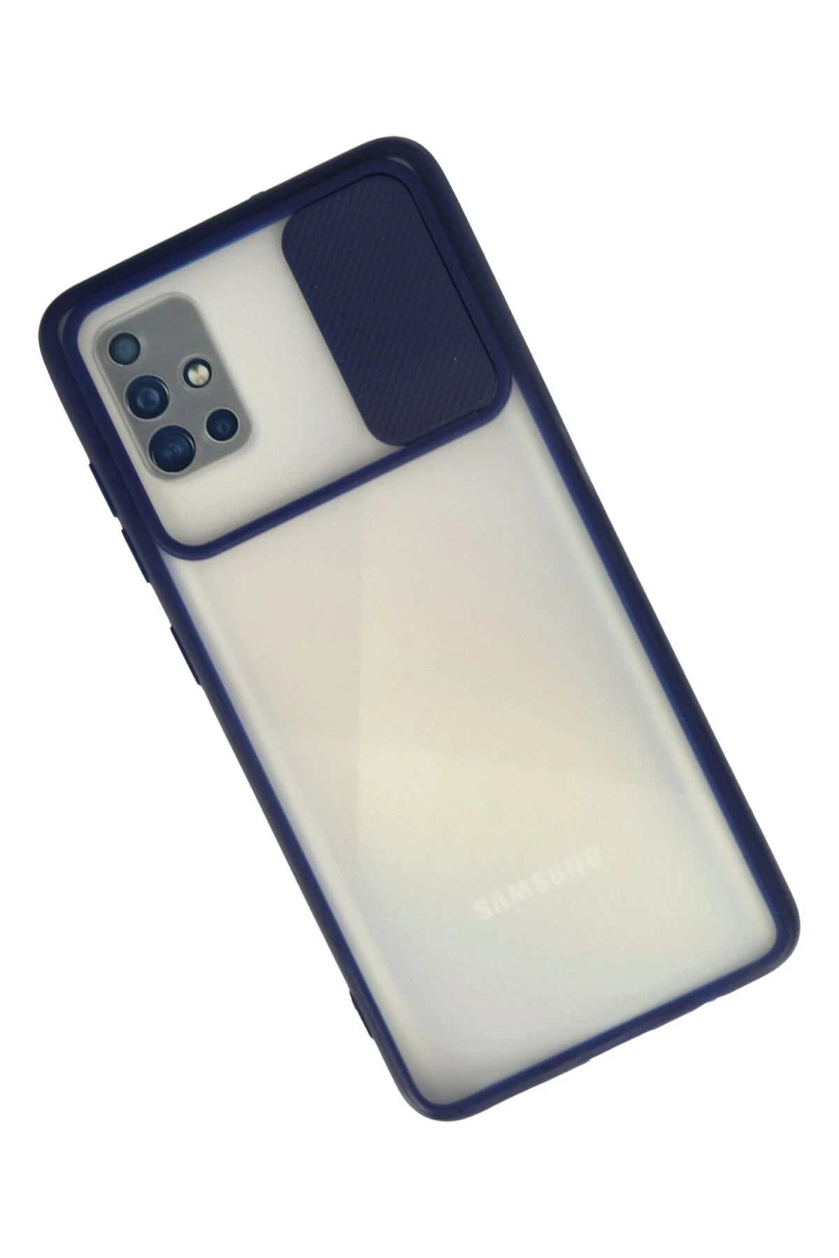 Newface Samsung Galaxy A71 Kılıf Palm Buzlu Kamera Sürgülü Silikon - Lacivert