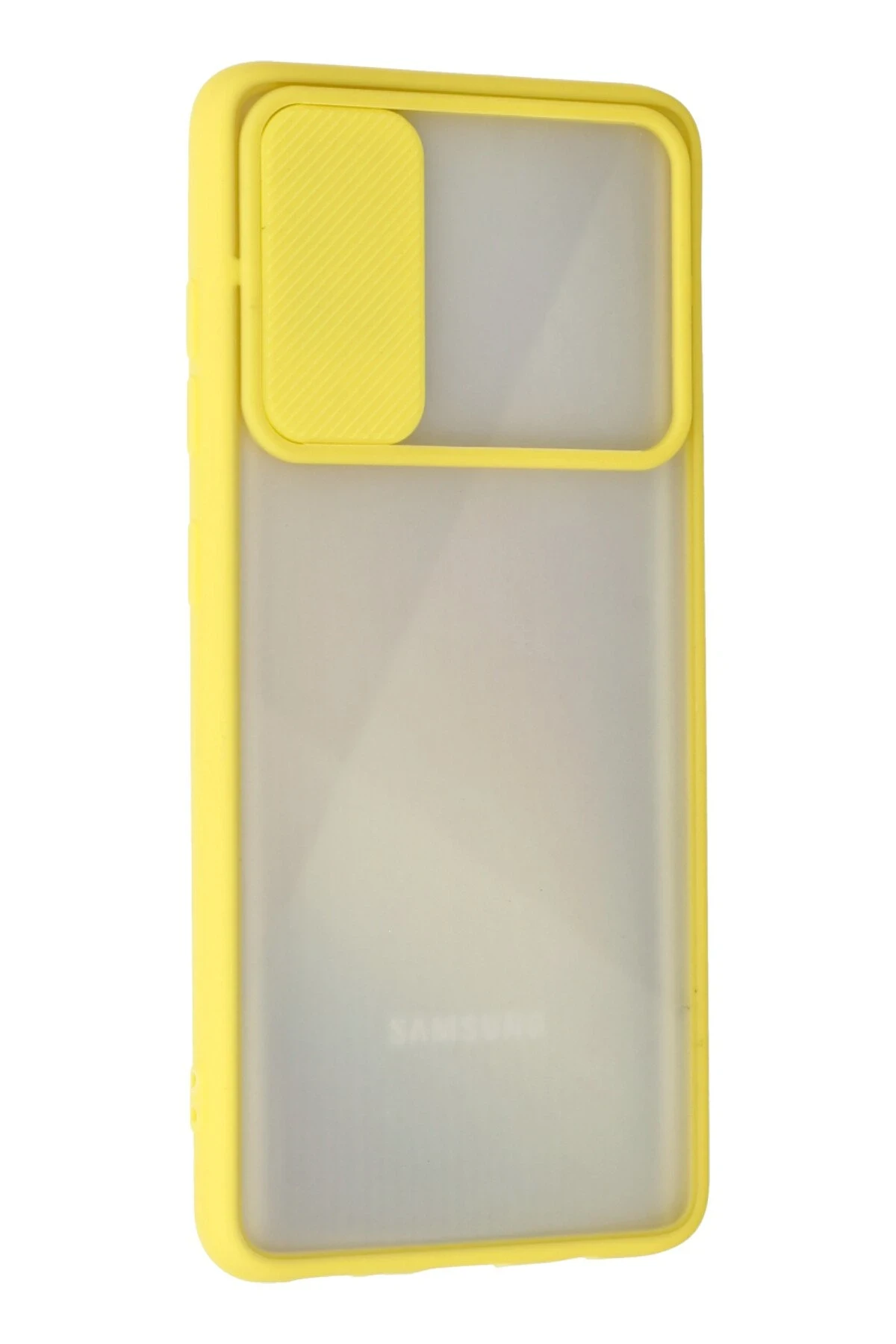 Newface Samsung Galaxy A71 Kılıf Palm Buzlu Kamera Sürgülü Silikon - Sarı