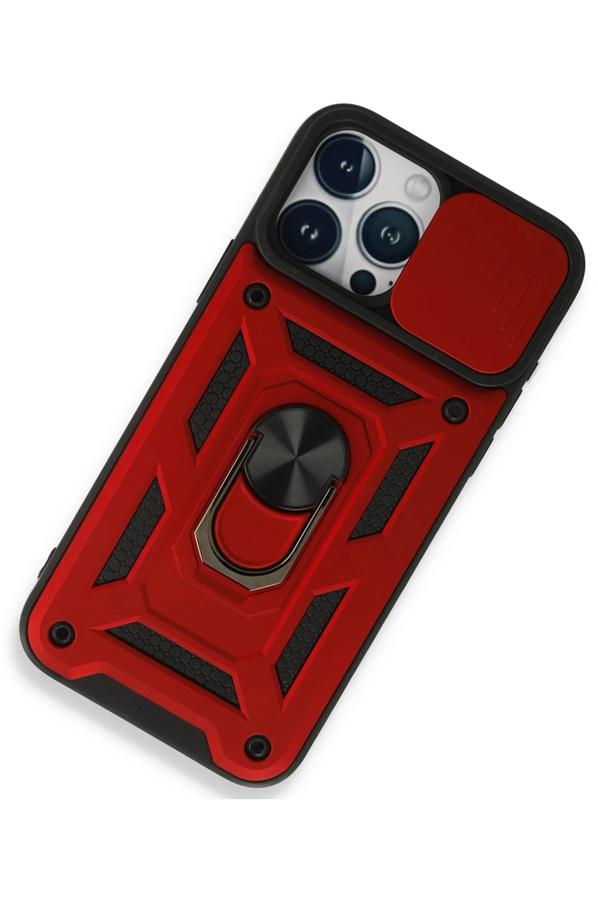 Newface iPhone 15 Pro Max Kılıf Pars Lens Yüzüklü Silikon - Kırmızı