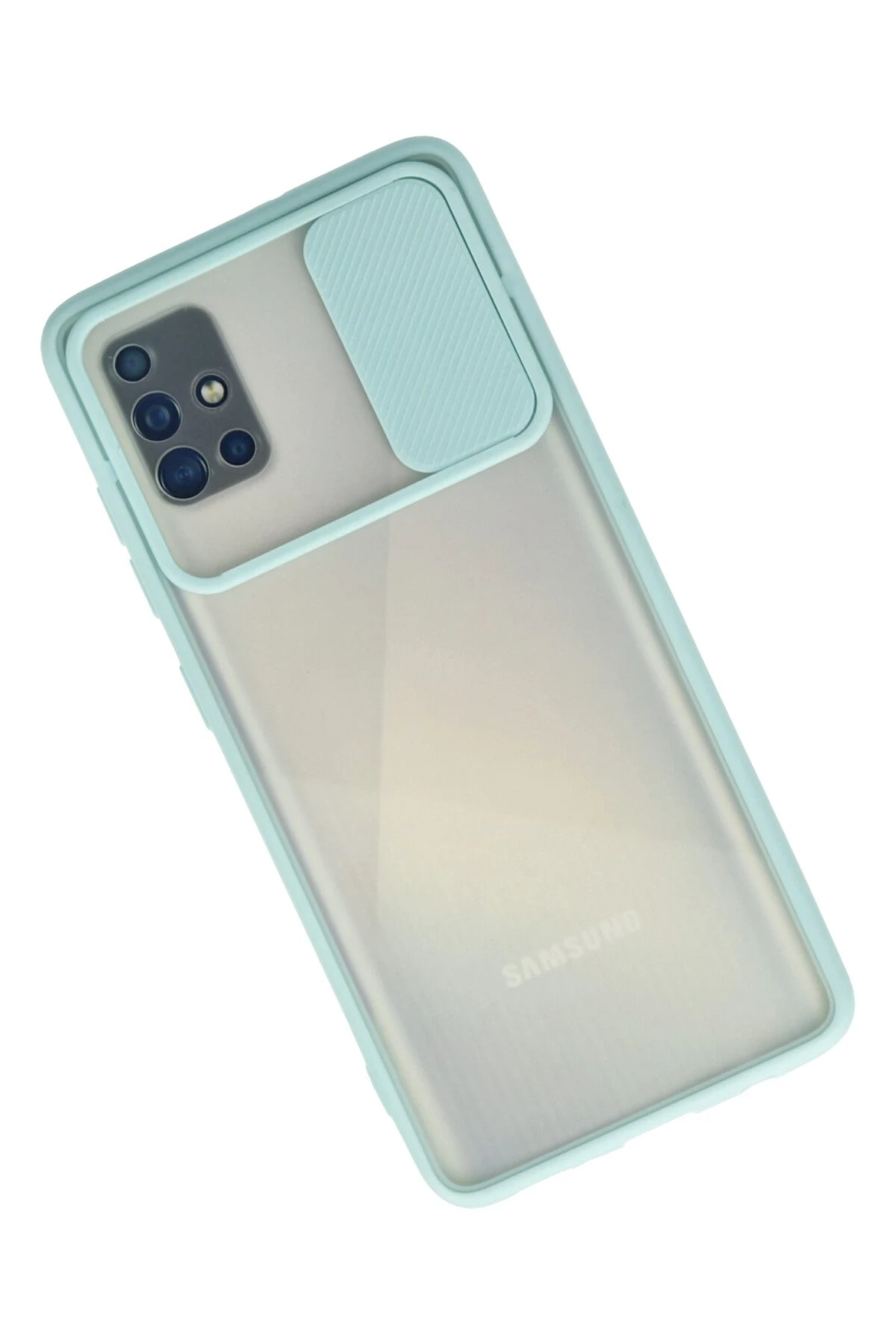 Newface Samsung Galaxy A71 Kılıf Palm Buzlu Kamera Sürgülü Silikon - Turkuaz