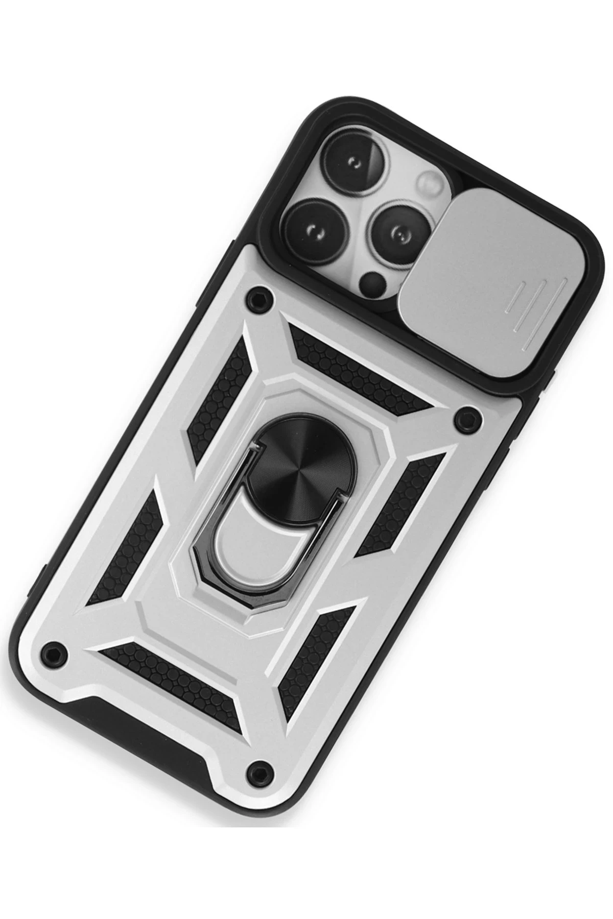 Newface iPhone 15 Pro Max Kılıf Pars Lens Yüzüklü Silikon - Gümüş