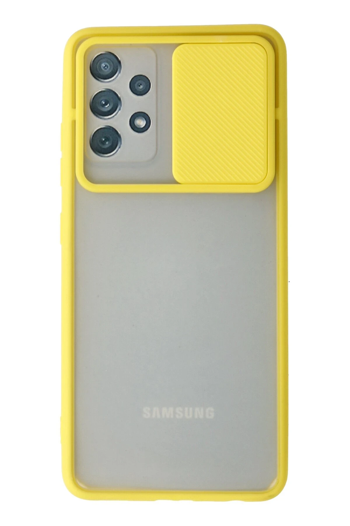 Newface Samsung Galaxy A72 Kılıf Palm Buzlu Kamera Sürgülü Silikon - Sarı