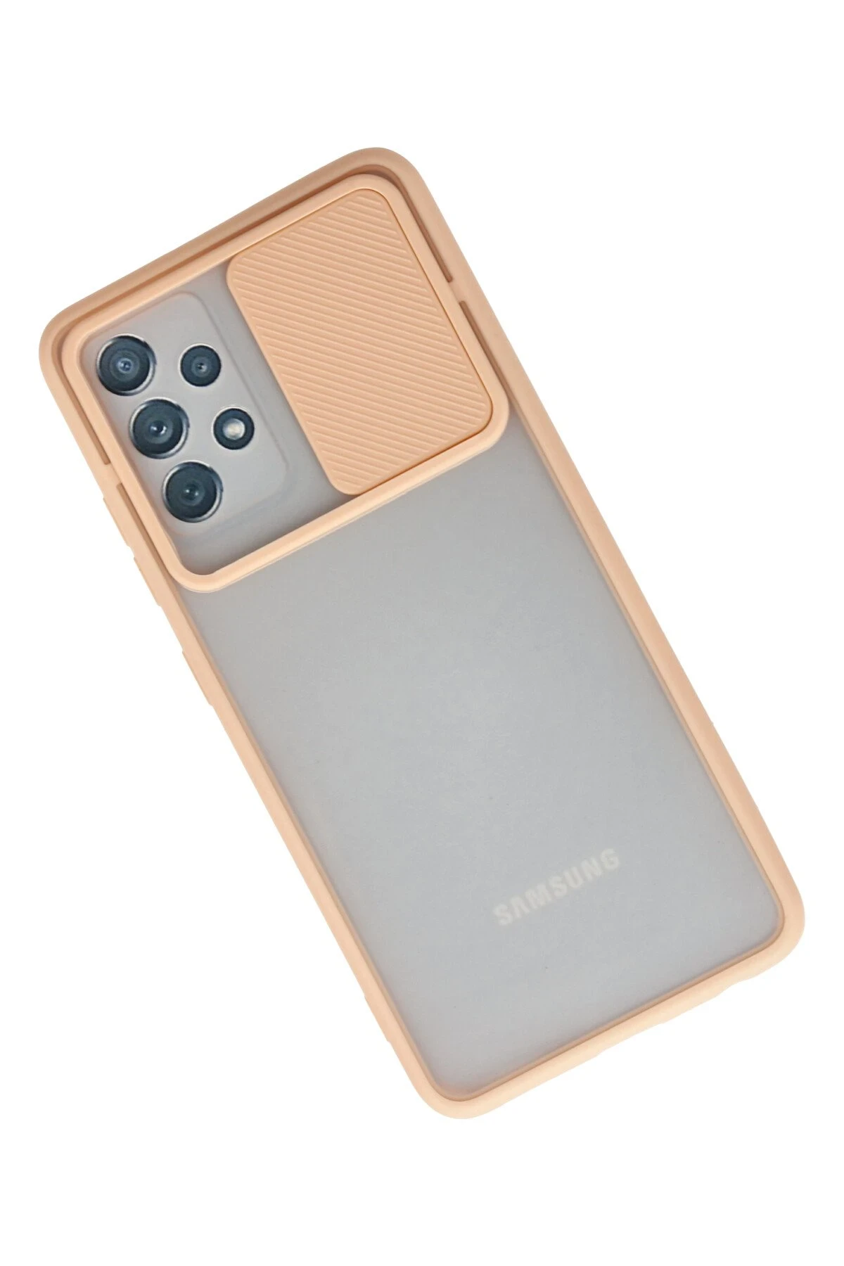 Newface Samsung Galaxy A72 Kılıf Palm Buzlu Kamera Sürgülü Silikon - Pembe