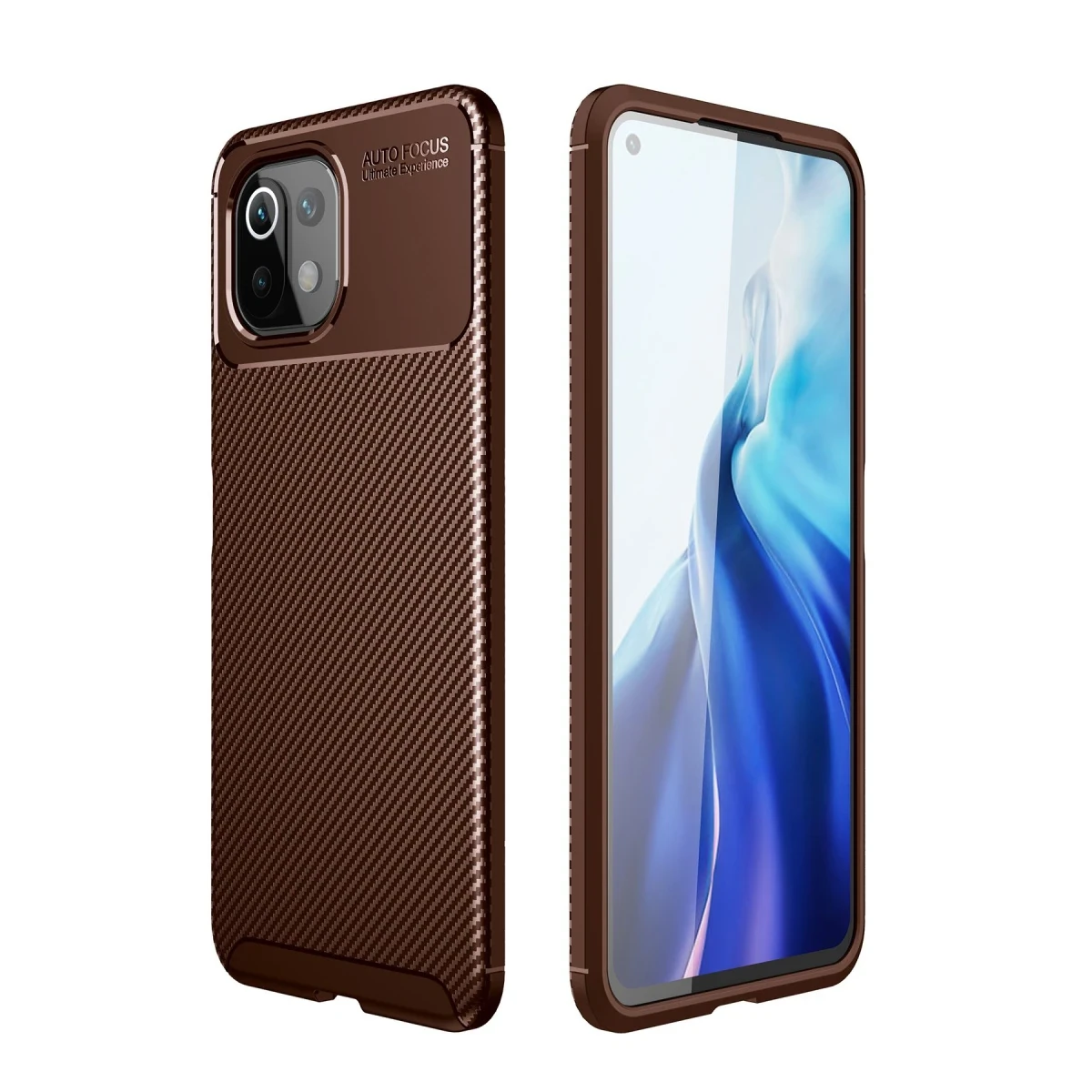 Newface Xiaomi Mİ 11 Lite Kılıf Auto Focus Karbon Kapak - Kahverengi