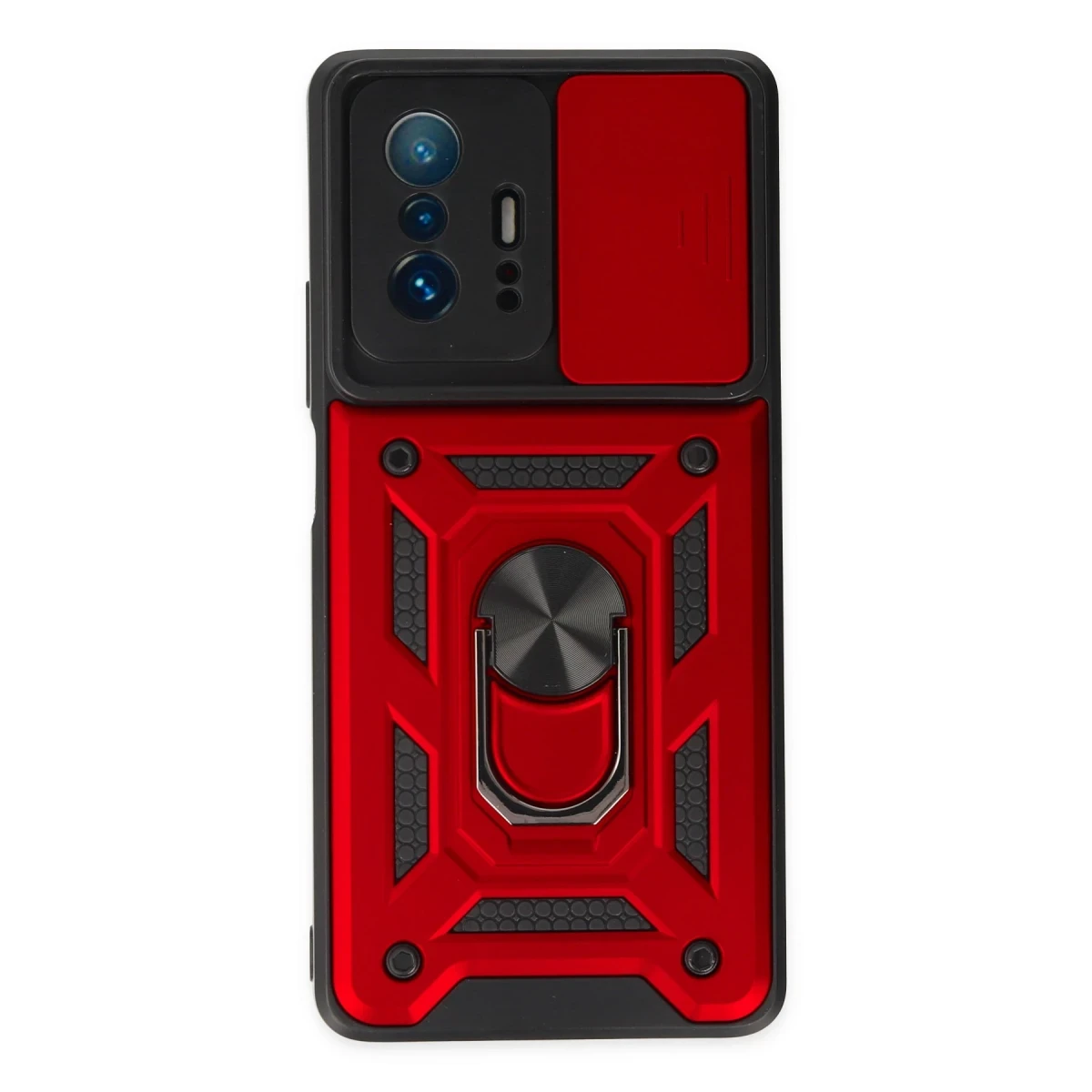 Newface Xiaomi Mi 11T Pro Kılıf Pars Lens Yüzüklü Silikon - Kırmızı