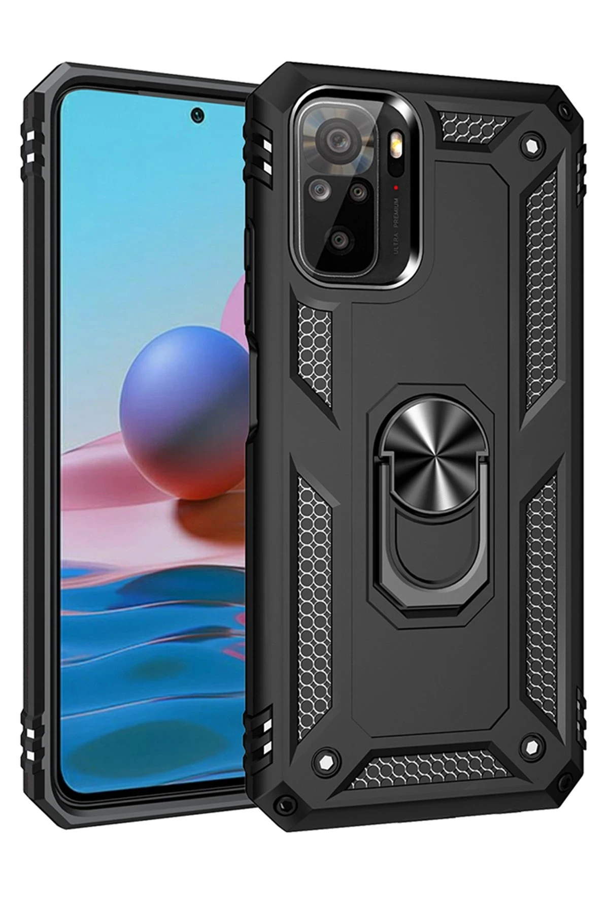 Newface Xiaomi Redmi Note 10 Kılıf Sofya Yüzüklü Silikon Kapak - Siyah