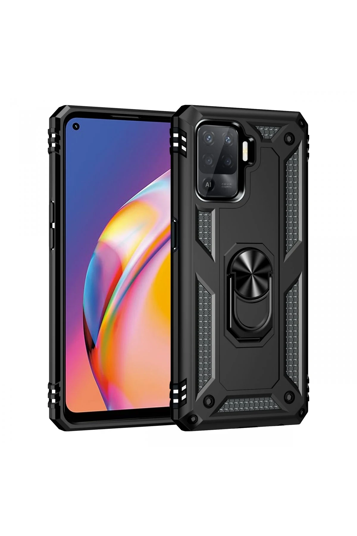Newface Oppo Reno 5 Lite Kılıf Sofya Yüzüklü Silikon Kapak - Siyah