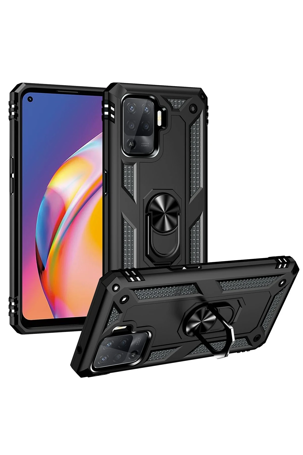 Newface Oppo Reno 5 Lite Kılıf Sofya Yüzüklü Silikon Kapak - Siyah — görsel 2