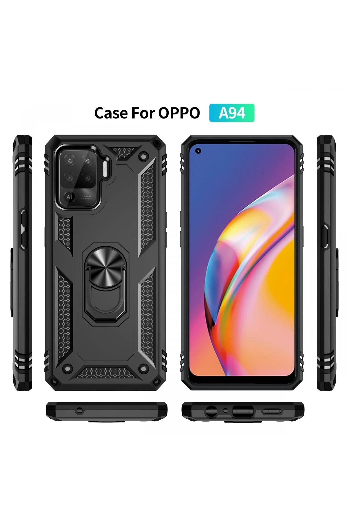 Newface Oppo Reno 5 Lite Kılıf Sofya Yüzüklü Silikon Kapak - Siyah — görsel 3