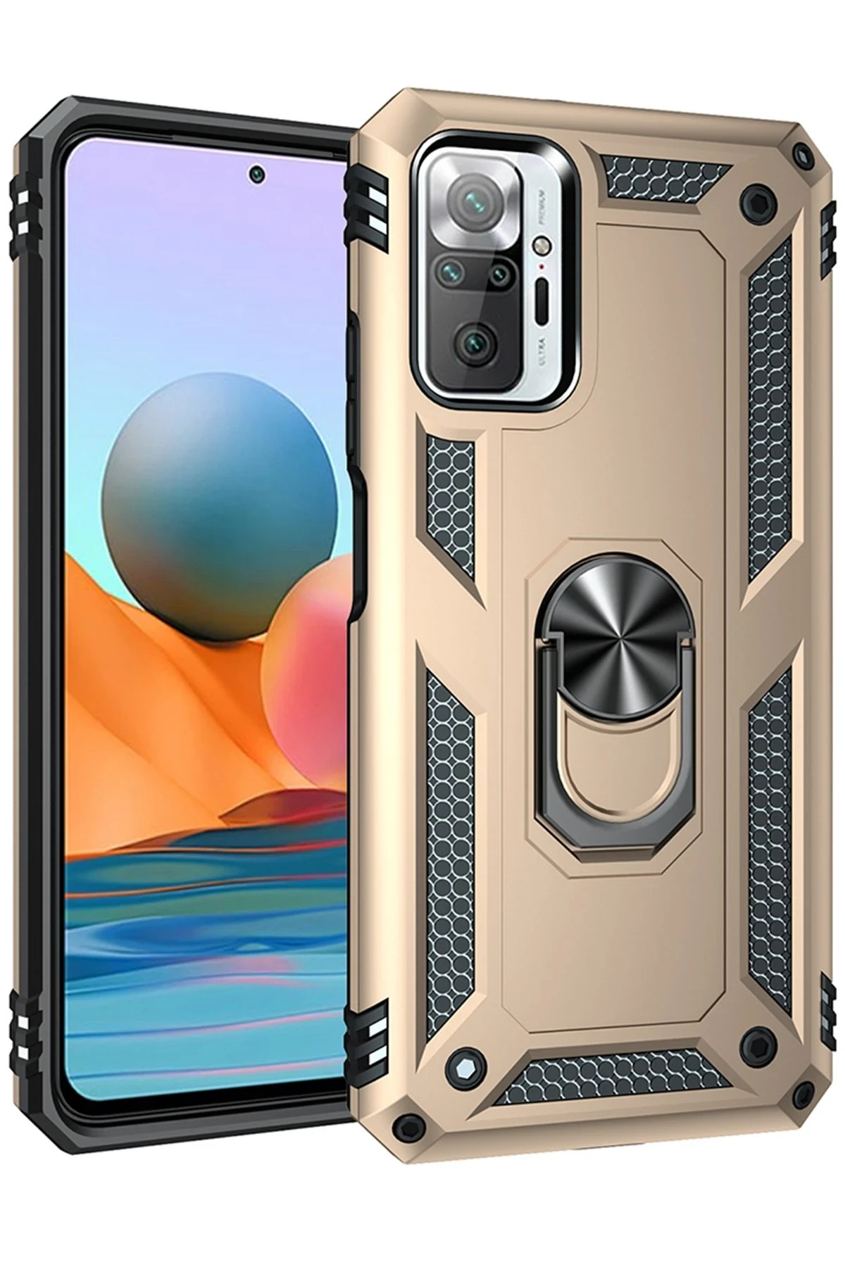 Newface Xiaomi Redmi Note 10 Pro Kılıf Sofya Yüzüklü Silikon Kapak - Gold