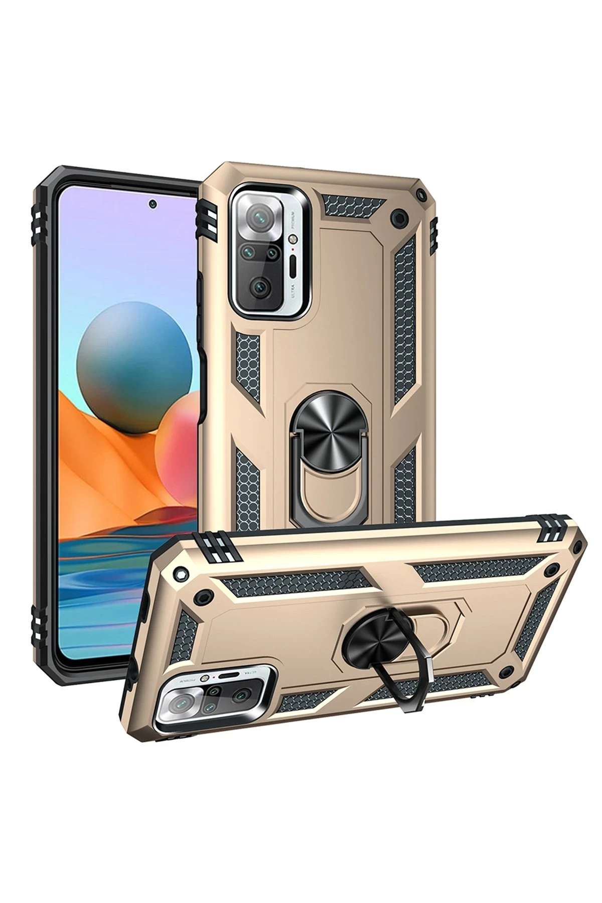 Newface Xiaomi Redmi Note 10 Pro Kılıf Sofya Yüzüklü Silikon Kapak - Gold