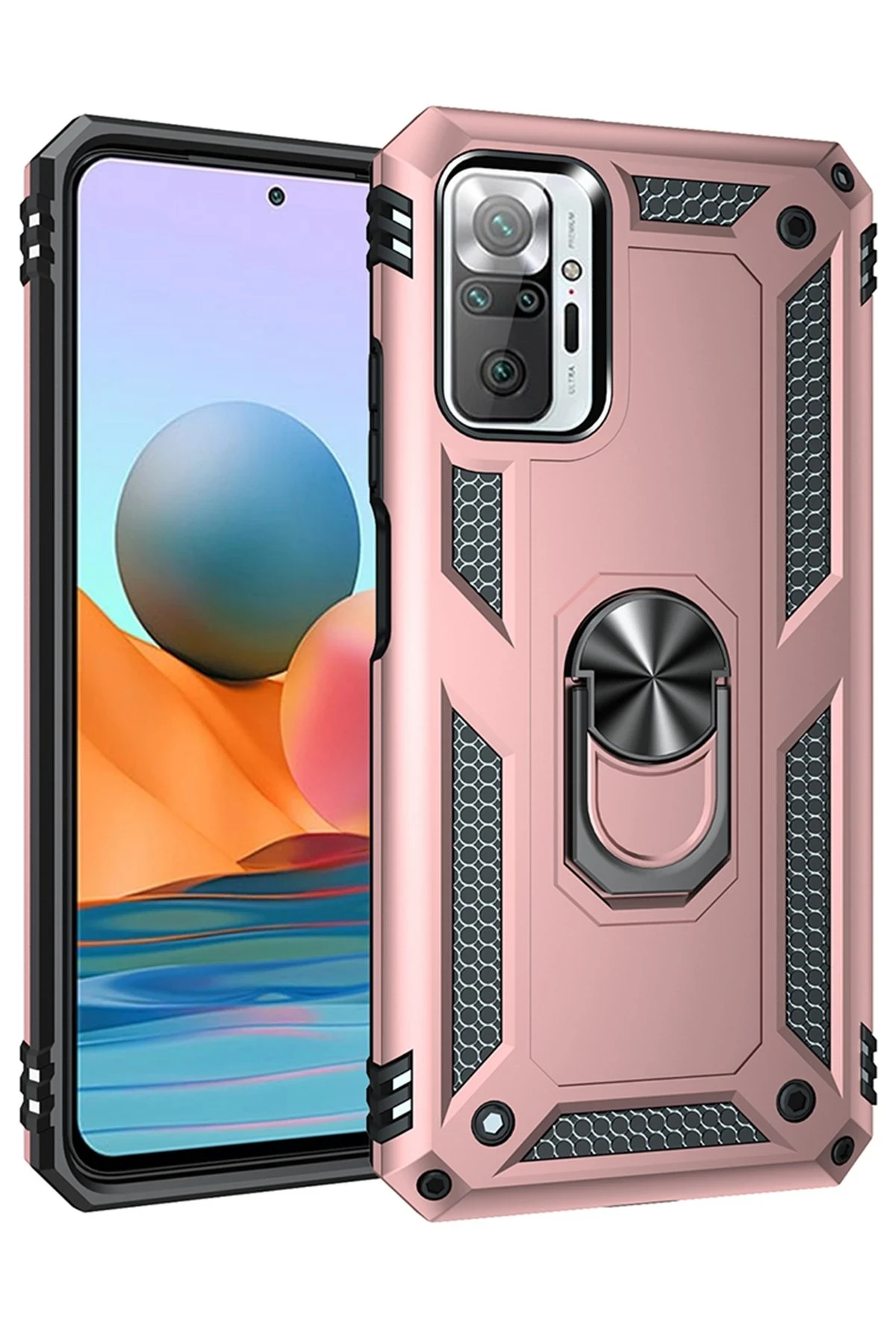 Newface Xiaomi Redmi Note 10 Pro Kılıf Sofya Yüzüklü Silikon Kapak - Rose