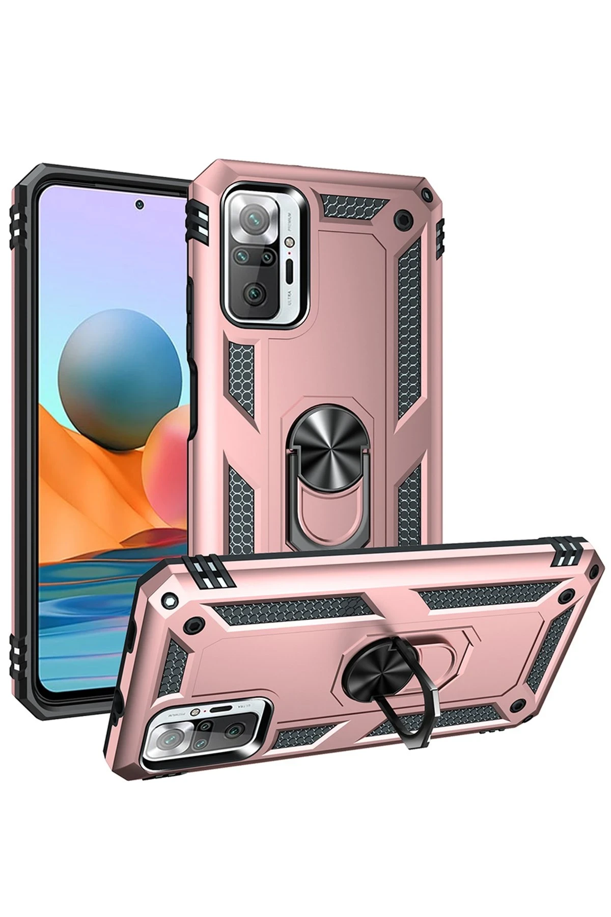 Newface Xiaomi Redmi Note 10 Pro Kılıf Sofya Yüzüklü Silikon Kapak - Rose