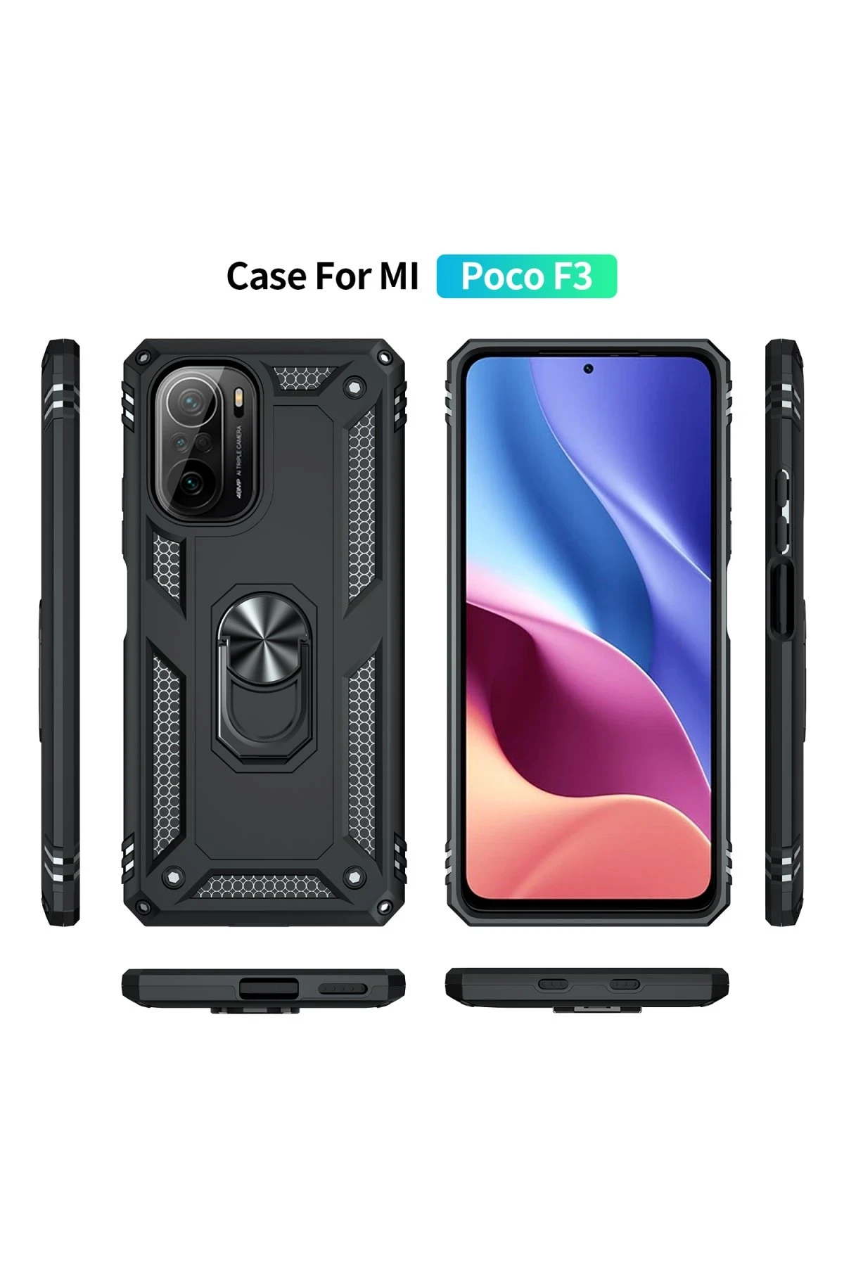 Newface Xiaomi Poco F3 Kılıf Sofya Yüzüklü Silikon Kapak - Siyah