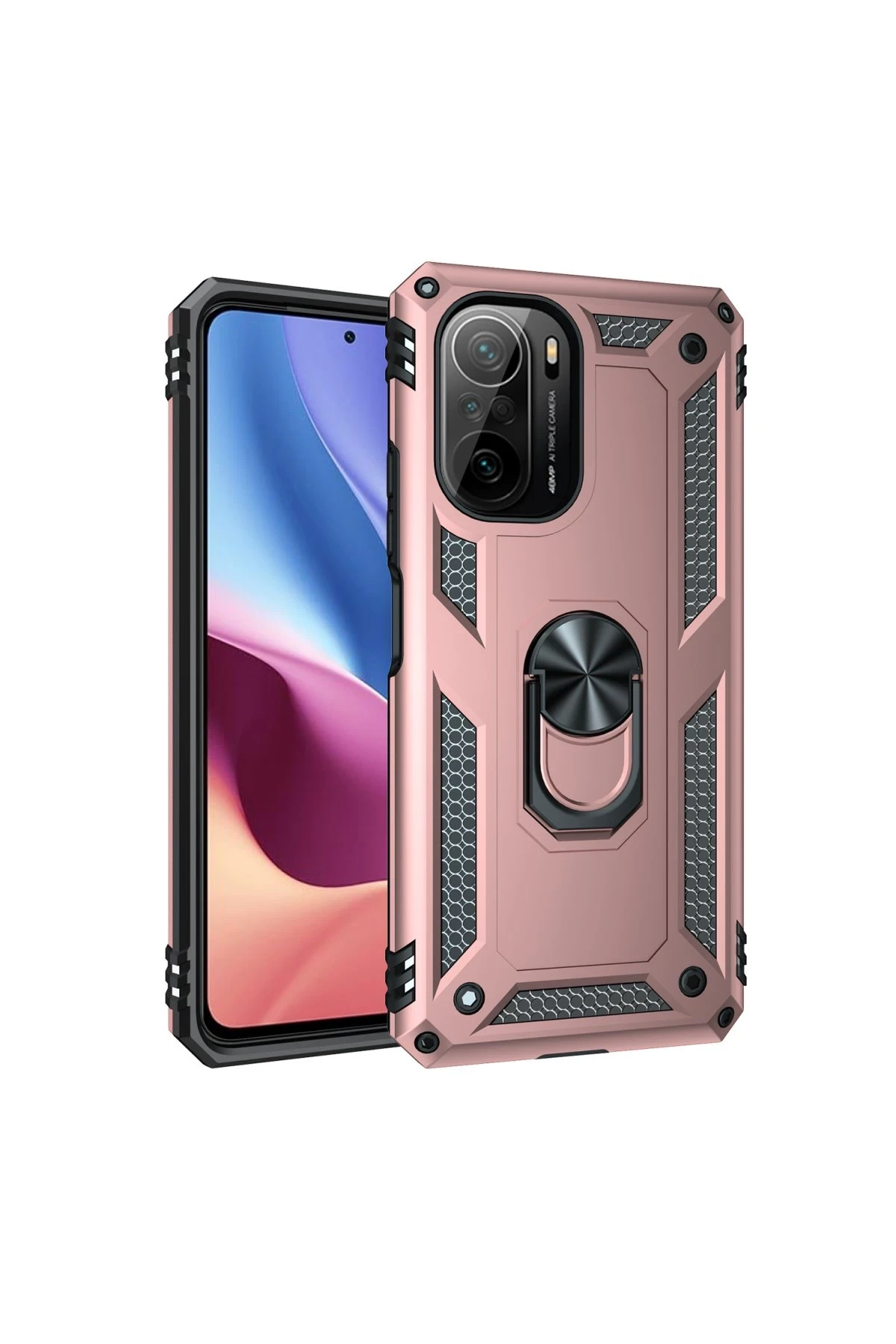Newface Xiaomi Poco F3 Kılıf Sofya Yüzüklü Silikon Kapak - Rose