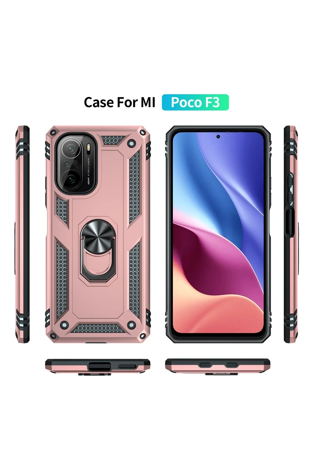 Newface Xiaomi Poco F3 Kılıf Sofya Yüzüklü Silikon Kapak - Rose