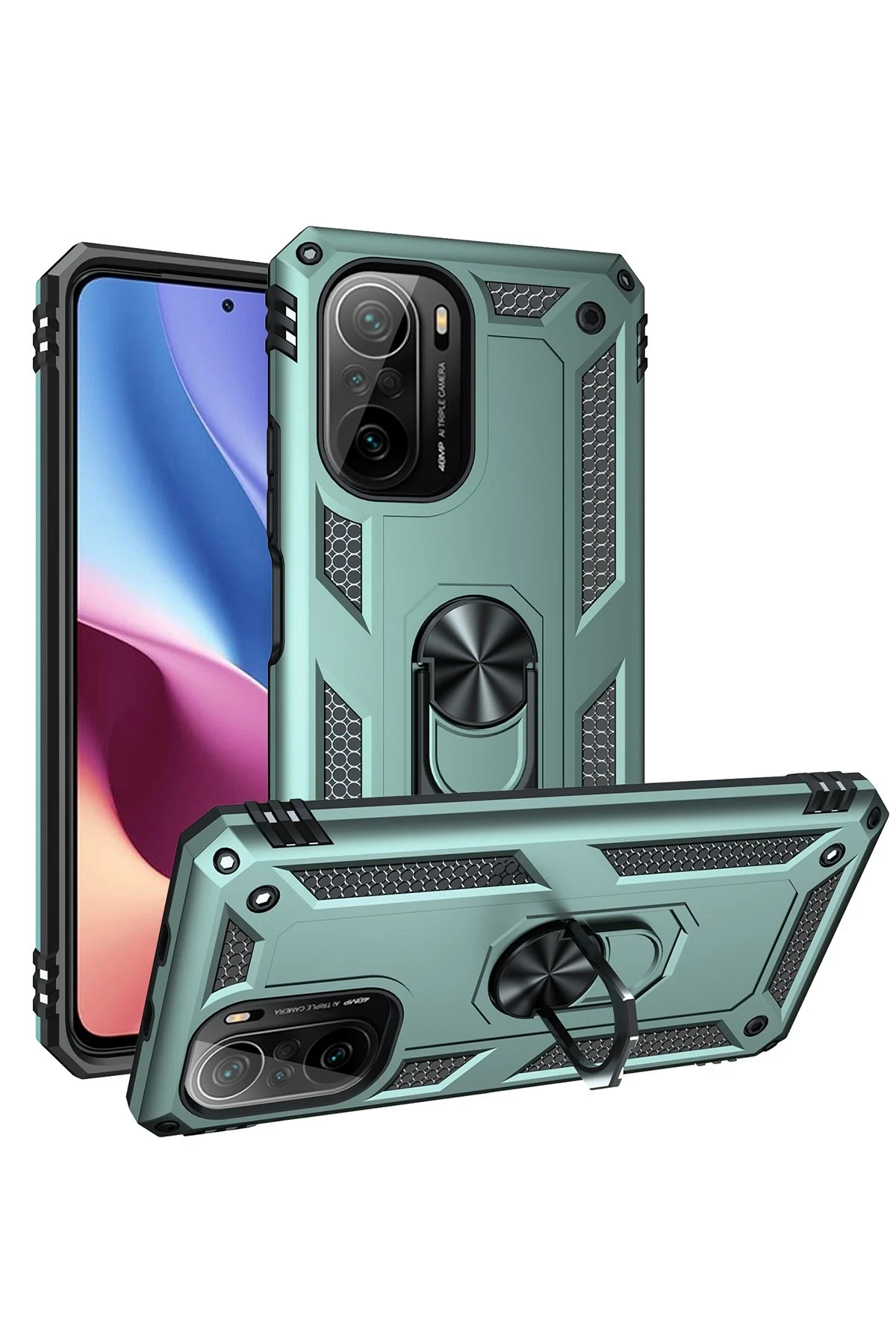 Newface Xiaomi Poco F3 Kılıf Sofya Yüzüklü Silikon Kapak - Yeşil