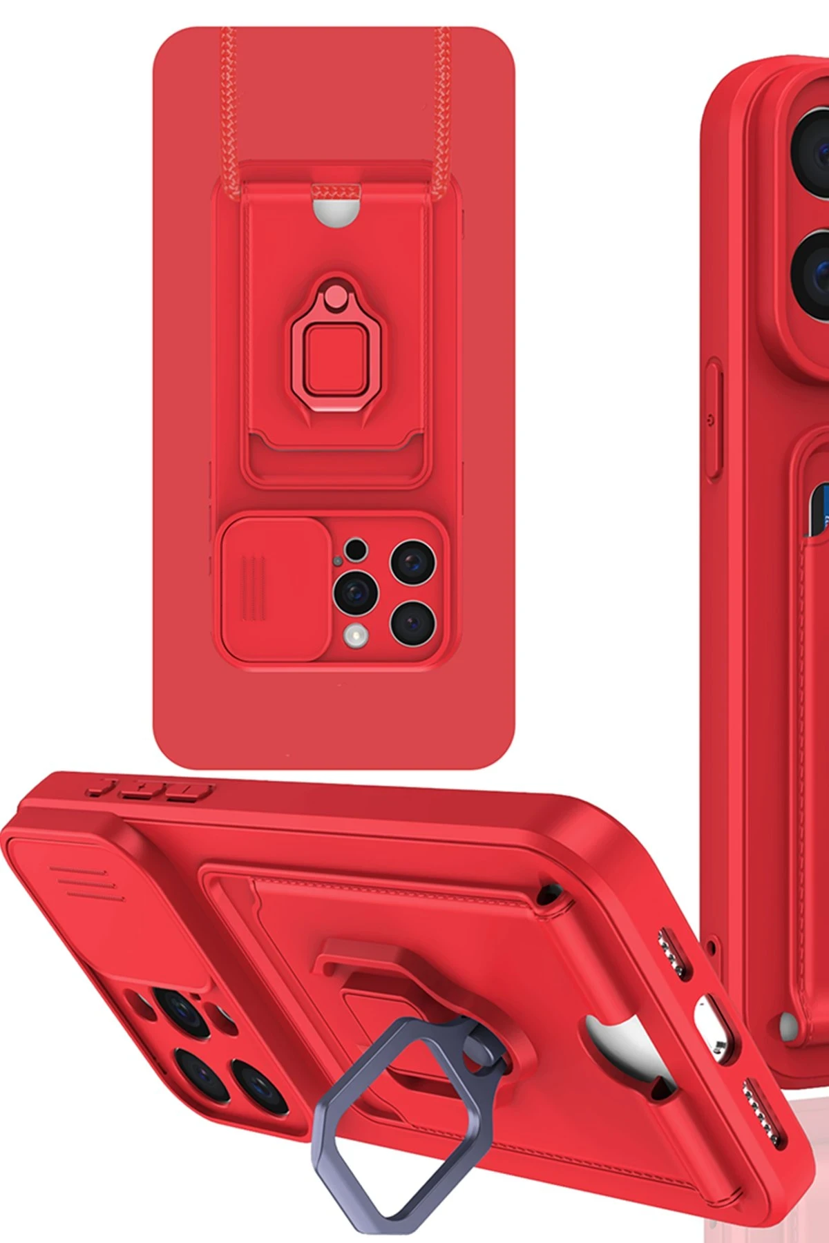Newface iPhone 15 Pro Max Kılıf Zuma Kartvizitli Yüzüklü Silikon - Kırmızı