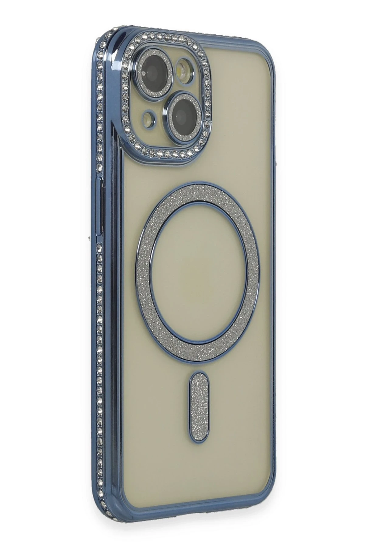 Newface iPhone 15 Kılıf Joke Simli Magneticsafe Kılıf - Lacivert