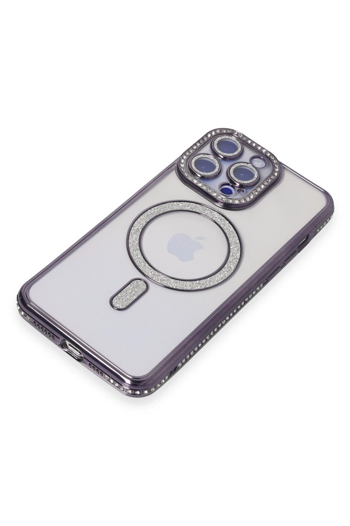 Newface iPhone 15 Pro Kılıf Joke Simli Magneticsafe Kılıf - Derin Mor