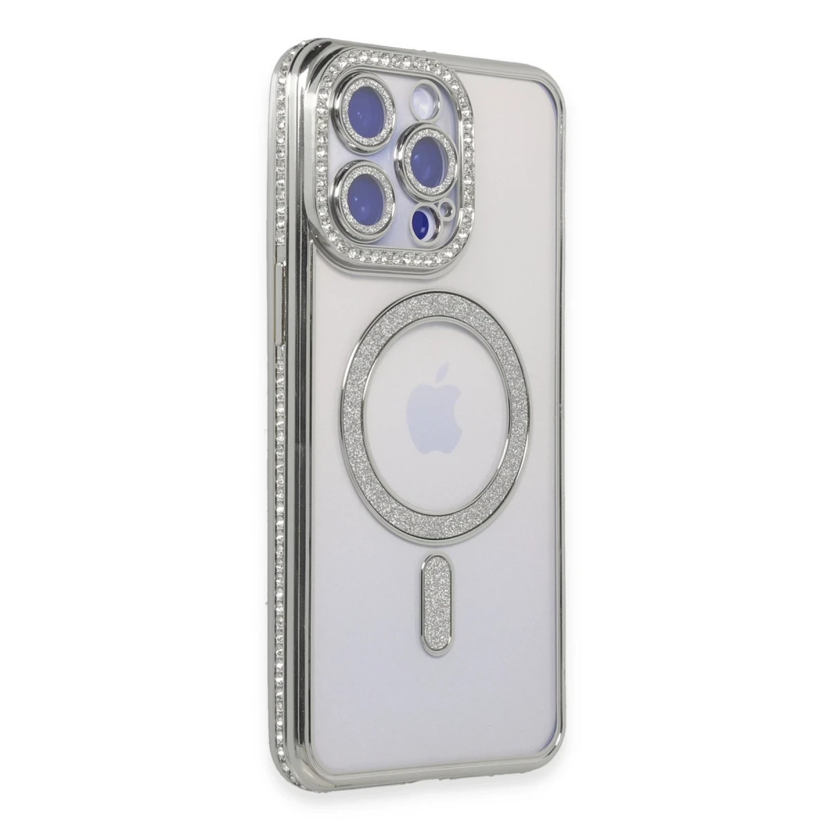 Apple iPhone 15 Pro Kılıf Joke Simli Magneticsafe Kılıf - Gümüş