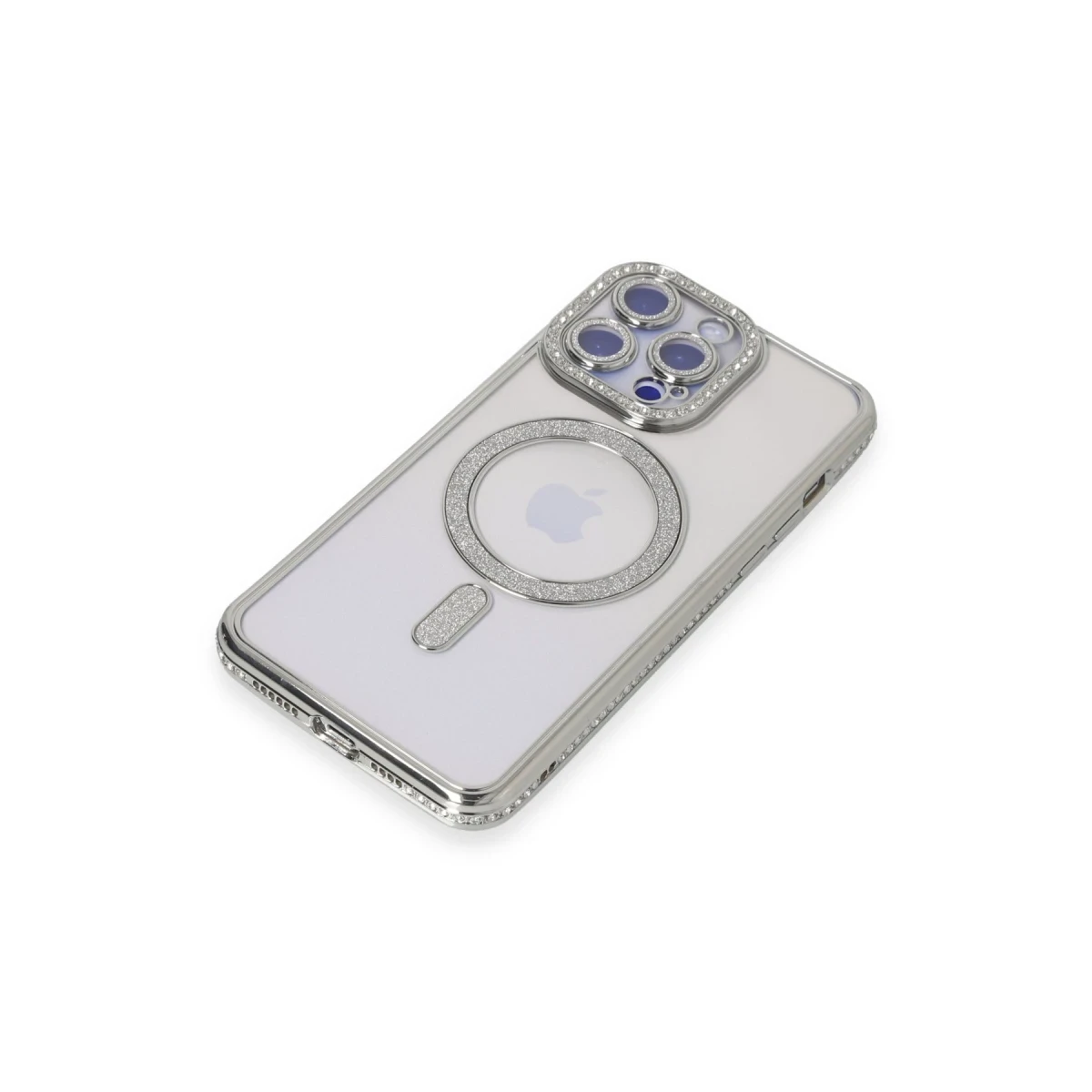 Apple iPhone 15 Pro Kılıf Joke Simli Magneticsafe Kılıf - Gümüş