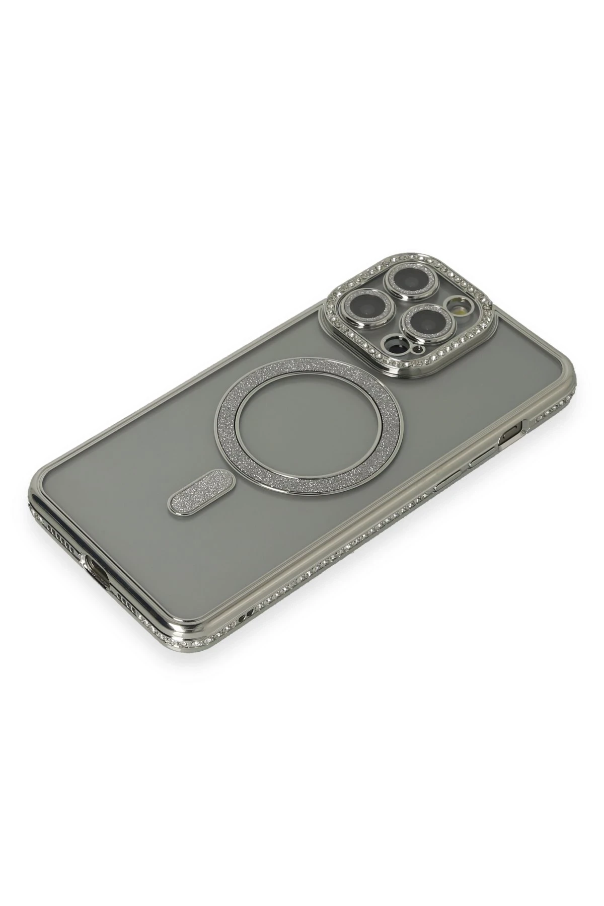 Newface iPhone 15 Pro Kılıf Joke Simli Magneticsafe Kılıf - Gri