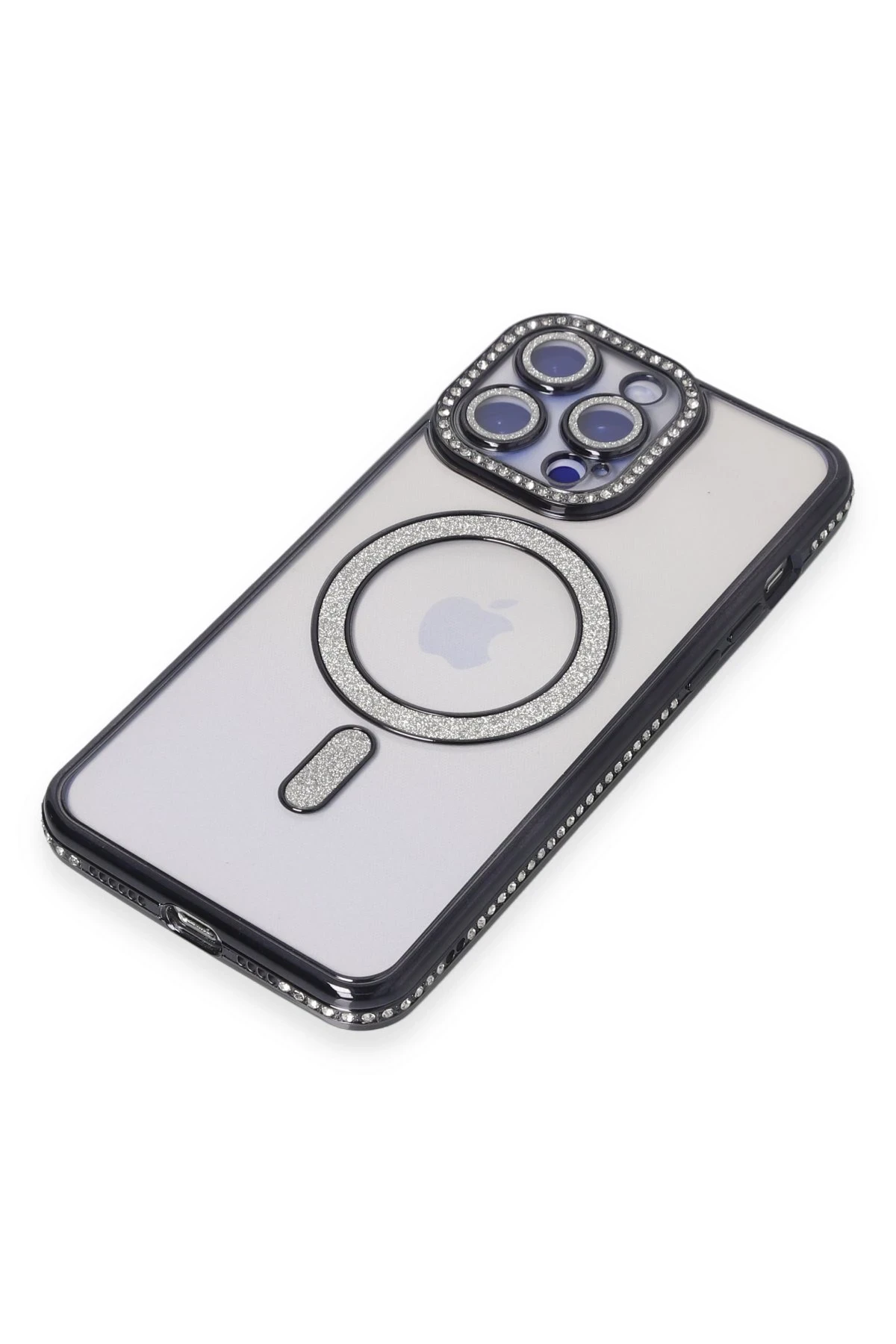 Newface iPhone 15 Pro Max Kılıf Joke Simli Magneticsafe Kılıf - Siyah