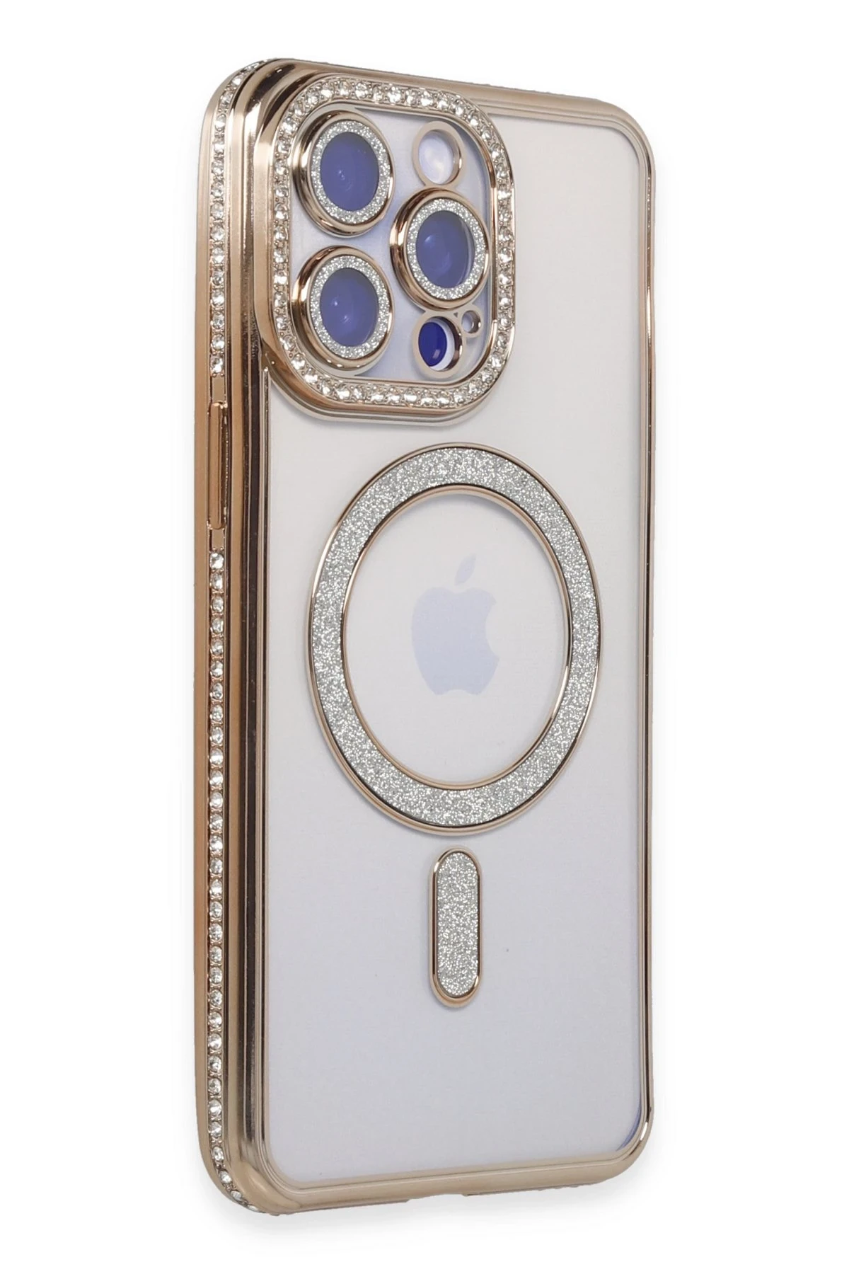 Newface iPhone 15 Pro Max Kılıf Joke Simli Magneticsafe Kılıf - Gold