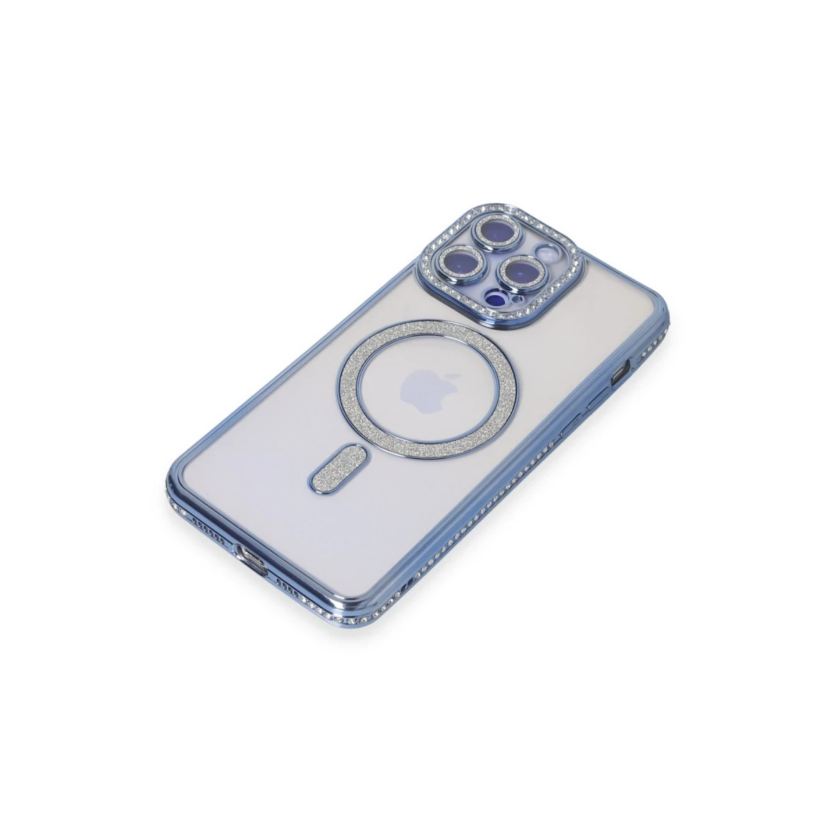 Apple iPhone 15 Pro Max Kılıf Joke Simli Magneticsafe Kılıf - Mavi