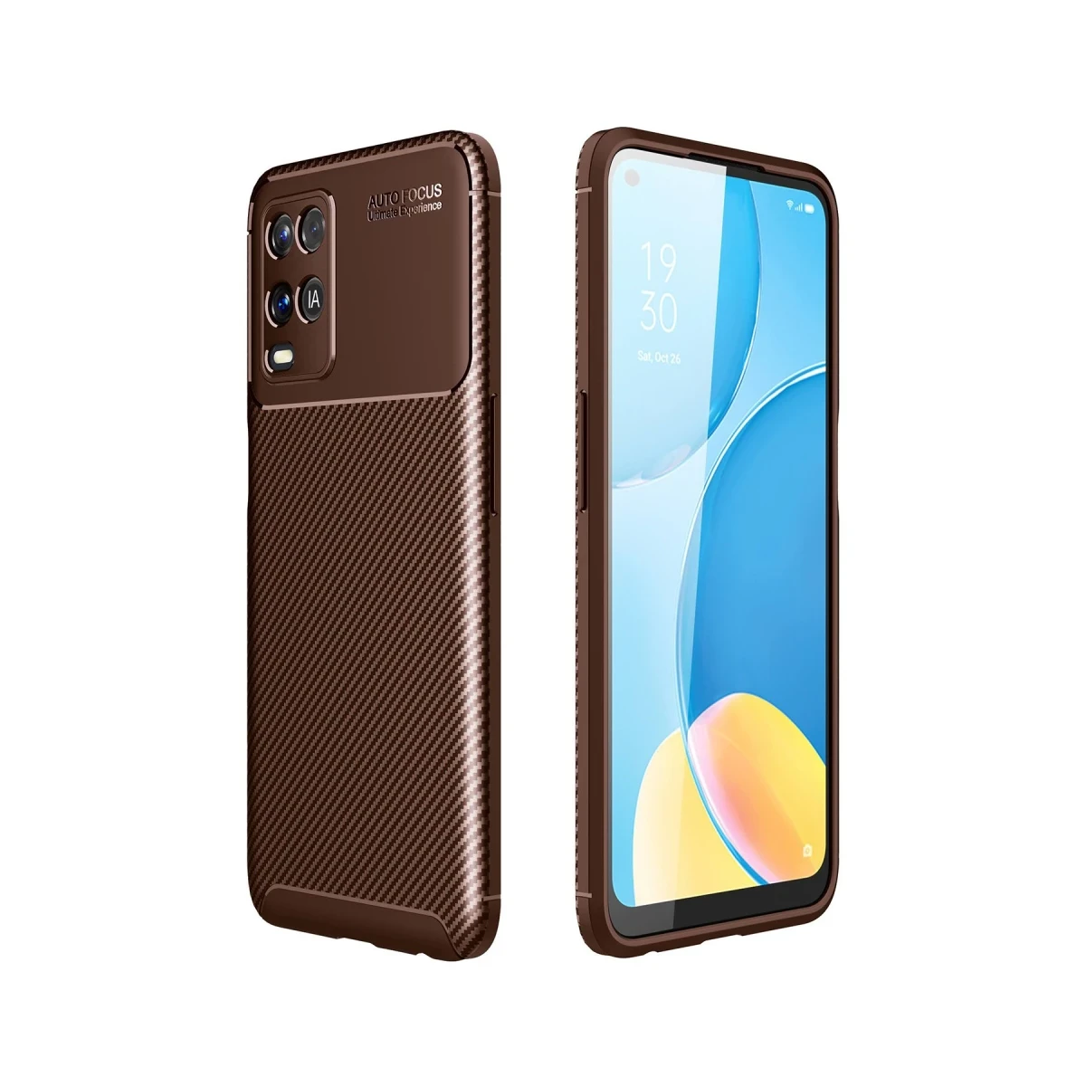 Newface Oppo A54 4G Kılıf Auto Focus Karbon Kapak - Kahverengi
