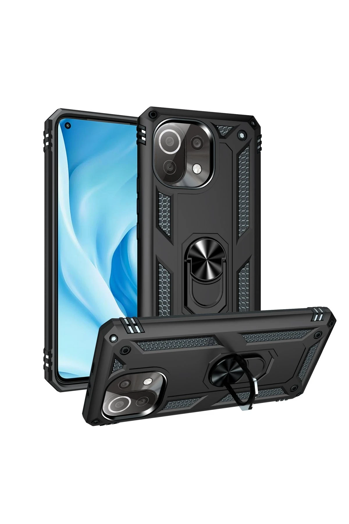 Newface Xiaomi Mİ 11 Lite Kılıf Sofya Yüzüklü Silikon Kapak - Siyah