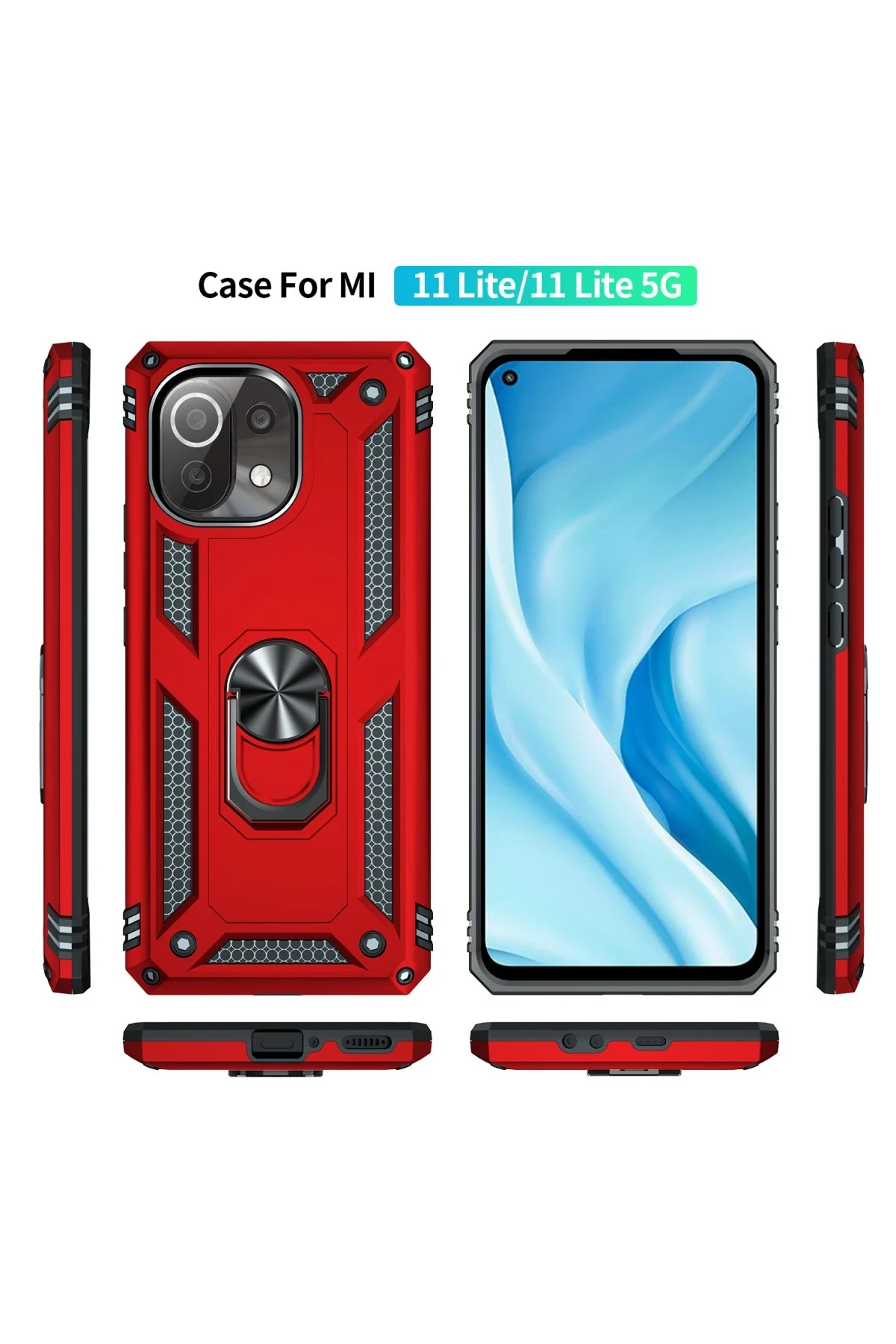 Newface Xiaomi Mİ 11 Lite Kılıf Sofya Yüzüklü Silikon Kapak - Kırmızı