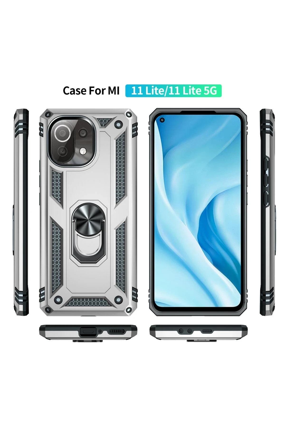 Newface Xiaomi Mİ 11 Lite Kılıf Sofya Yüzüklü Silikon Kapak - Gümüş