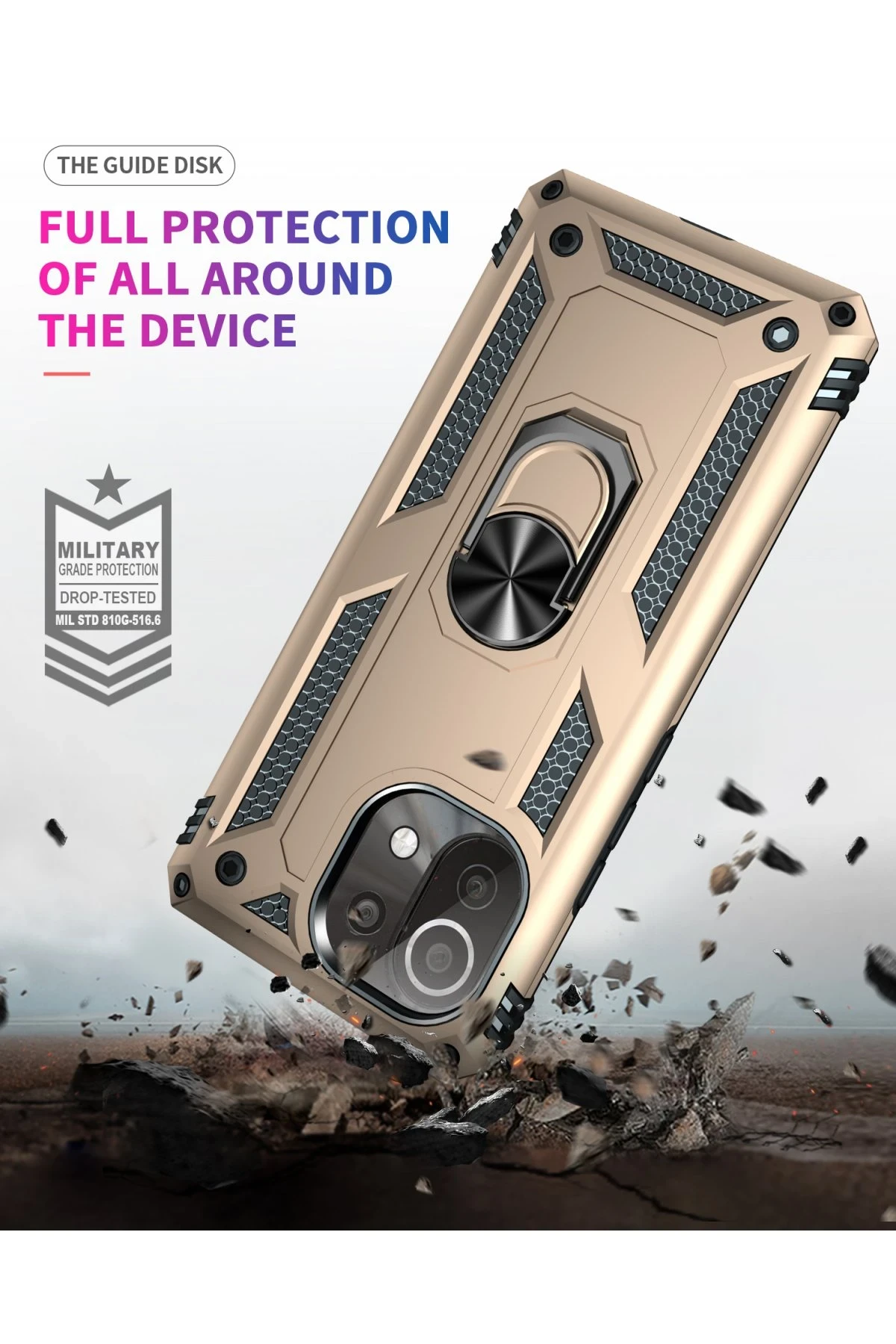 Newface Xiaomi Mİ 11 Lite Kılıf Sofya Yüzüklü Silikon Kapak - Gold