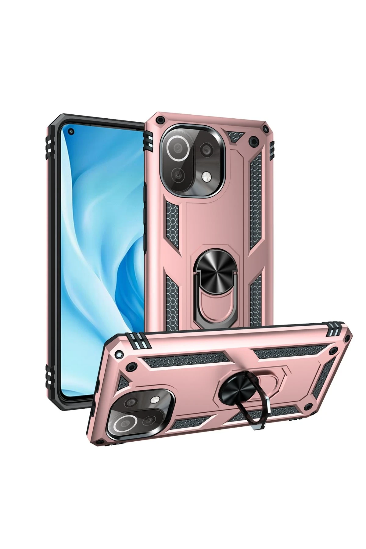 Newface Xiaomi Mİ 11 Lite Kılıf Sofya Yüzüklü Silikon Kapak - Rose