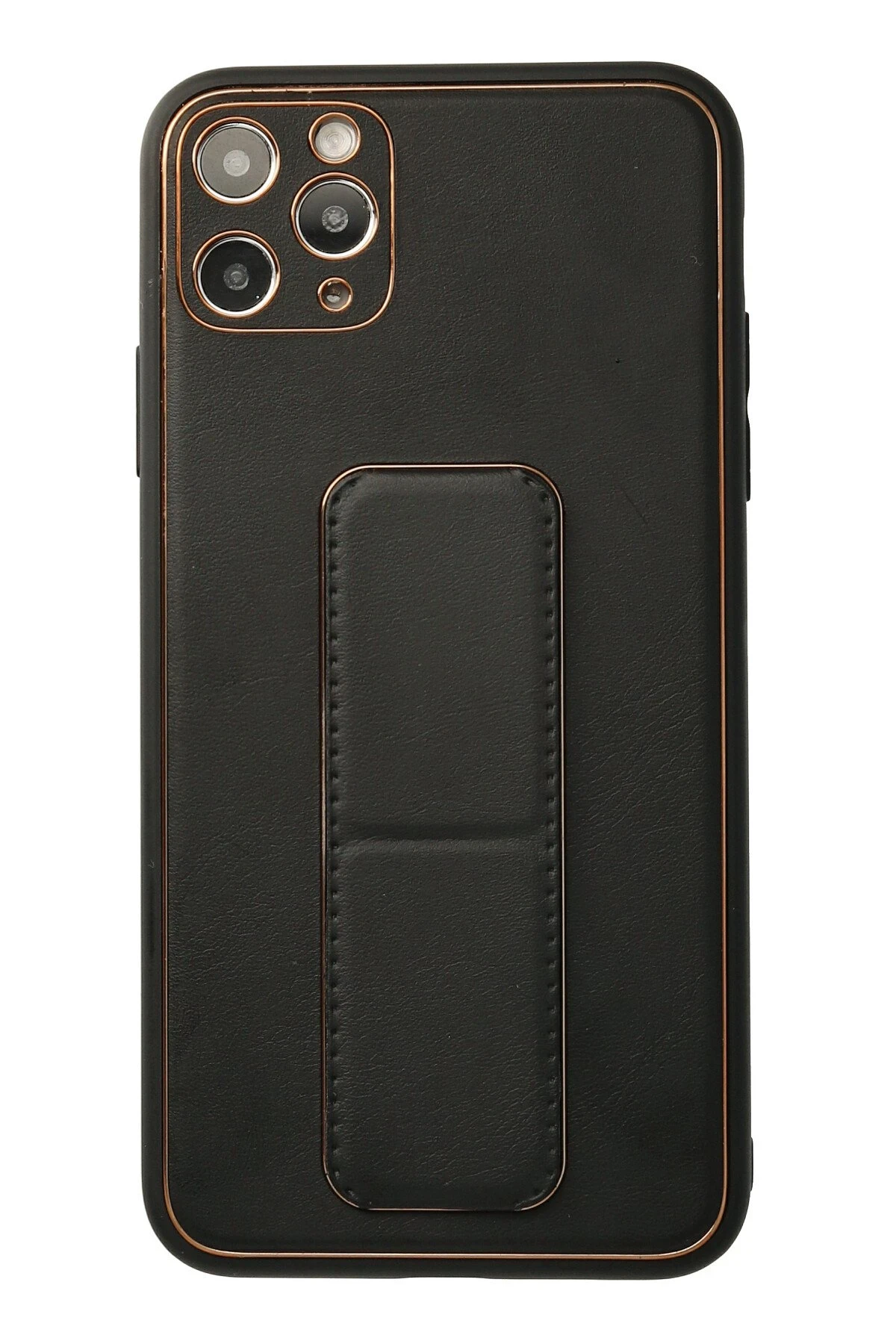 Newface Apple iPhone 11 Pro Max Kılıf Coco Deri Standlı Kapak - Siyah