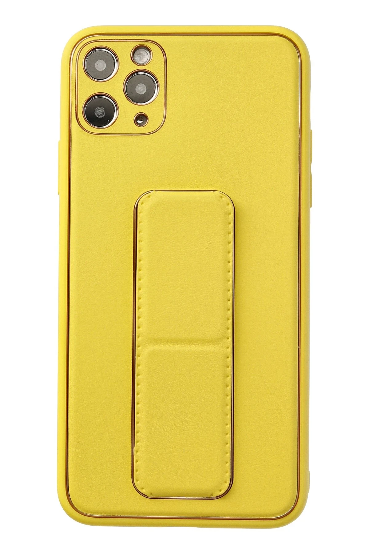 Newface iPhone 11 Pro Max Kılıf Coco Deri Standlı Kapak - Sarı