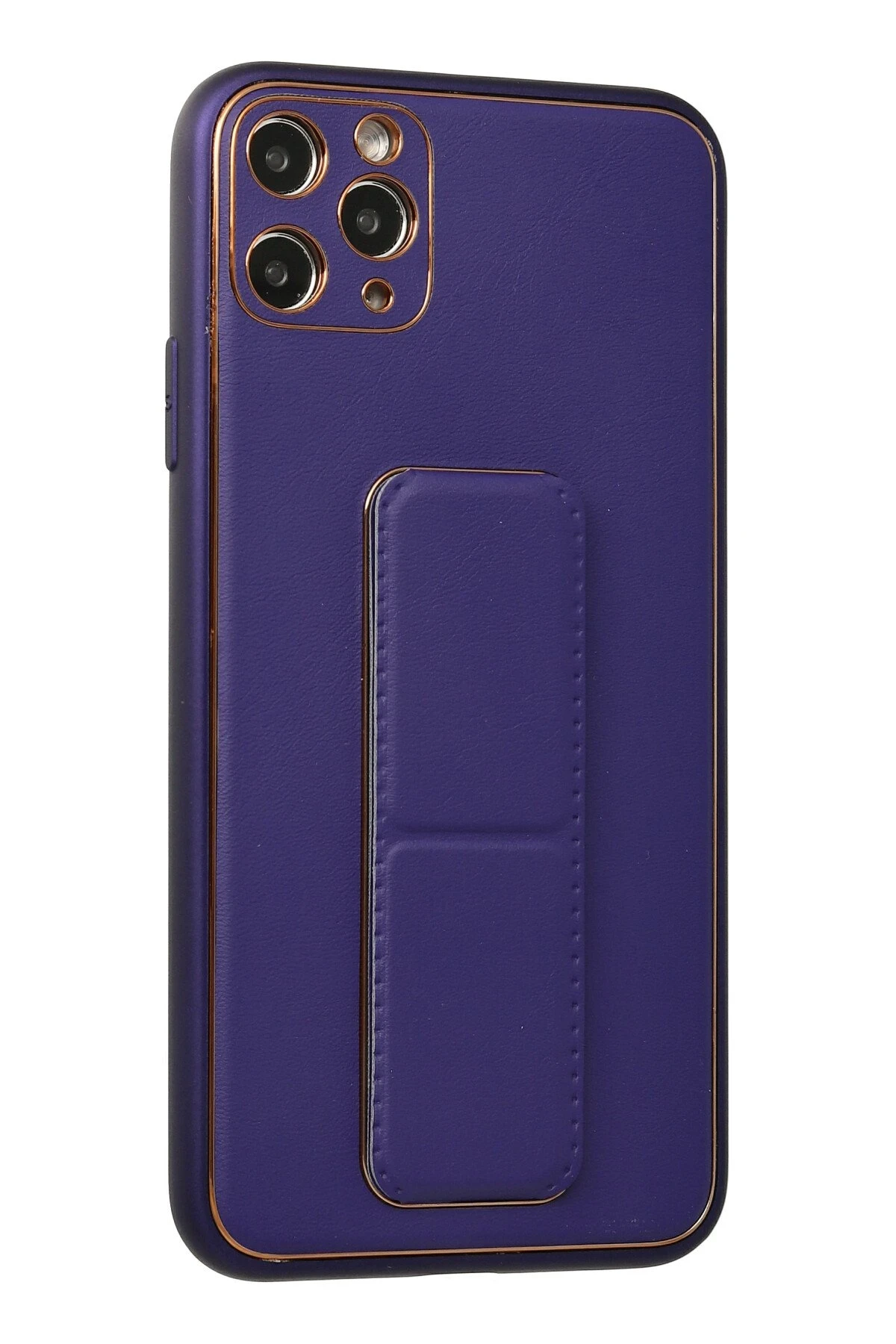 Newface iPhone 11 Pro Max Kılıf Coco Deri Standlı Kapak - Mor