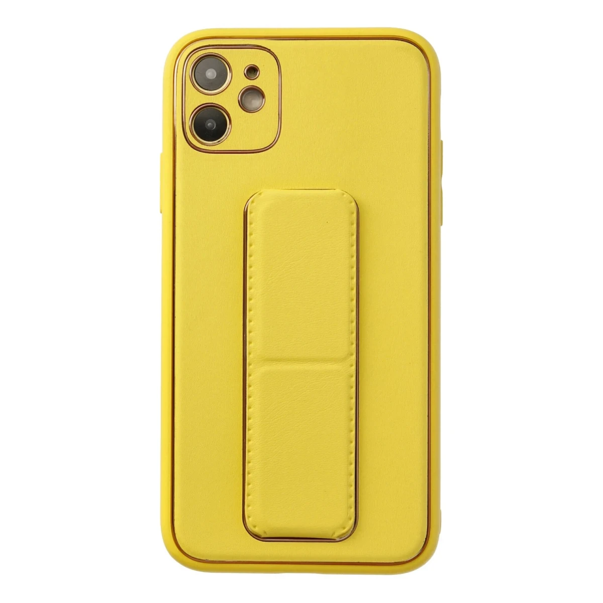 Newface Apple iPhone 12 Kılıf Coco Deri Standlı Kapak - Sarı