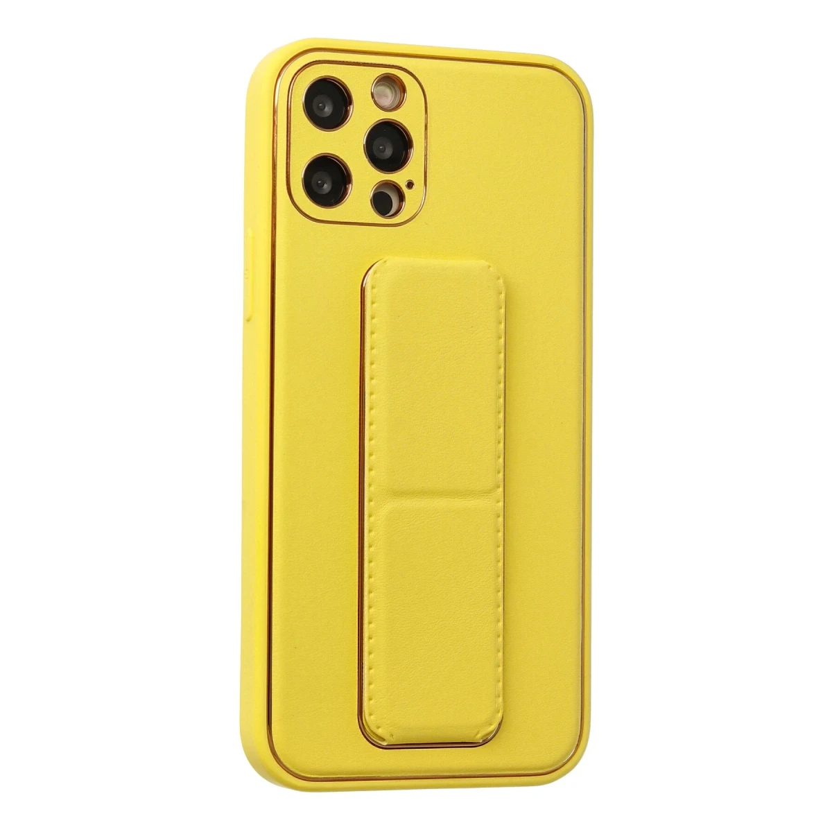 Newface Apple iPhone 12 Pro Kılıf Coco Deri Standlı Kapak - Sarı