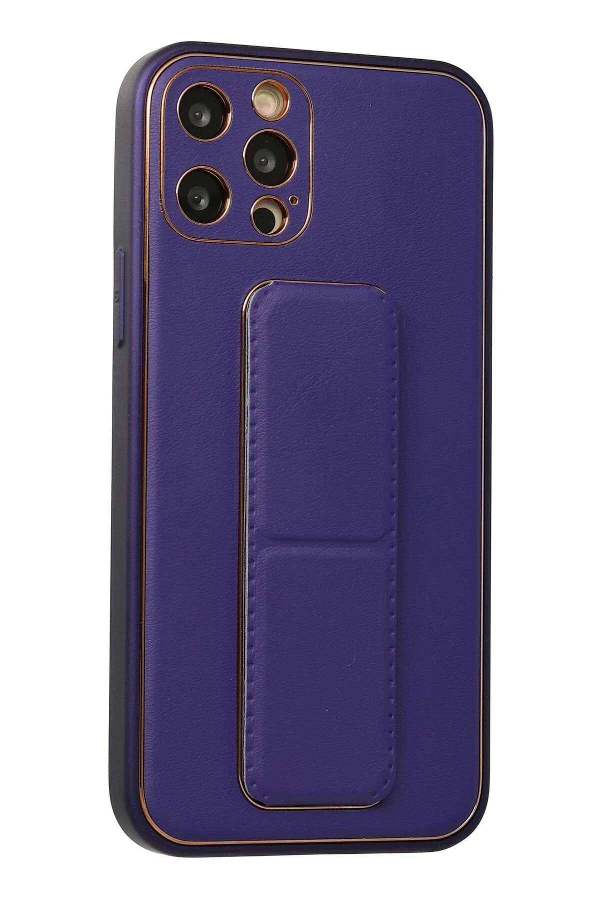 Newface iPhone 12 Pro Kılıf Coco Deri Standlı Kapak - Mor