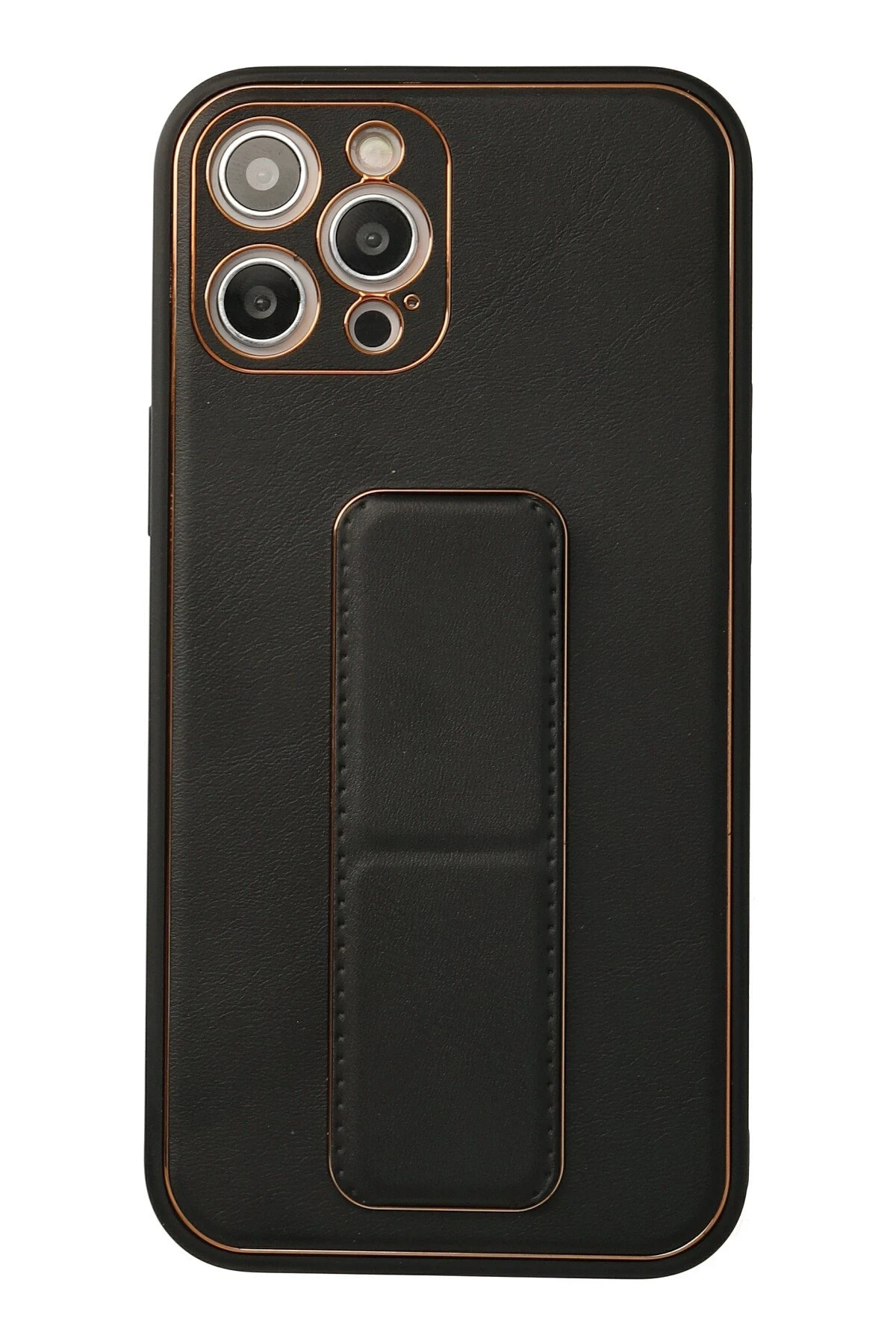 Newface Apple iPhone 12 Pro Max Kılıf Coco Deri Standlı Kapak - Siyah