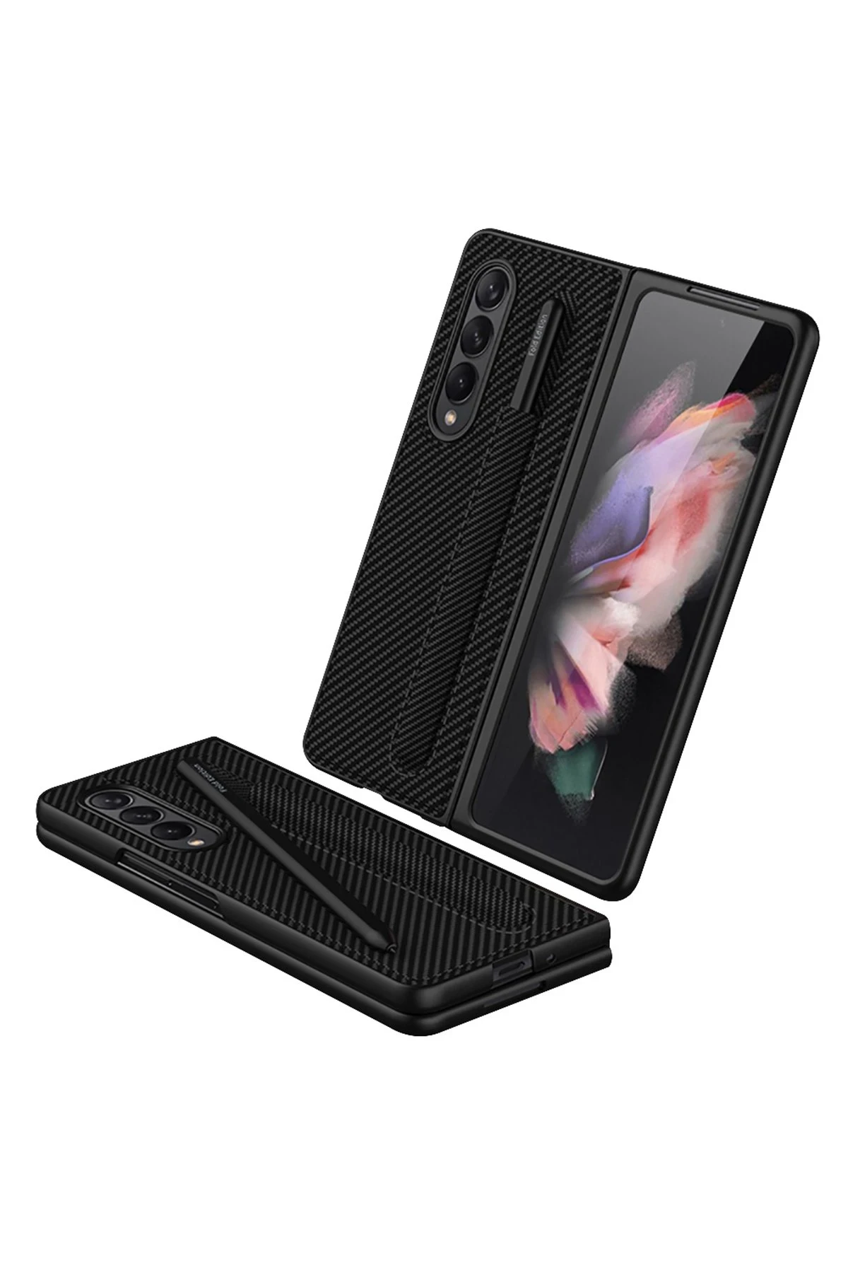 Newface Samsung Galaxy Z Fold 3 Kılıf Fold Kapak - Karbon