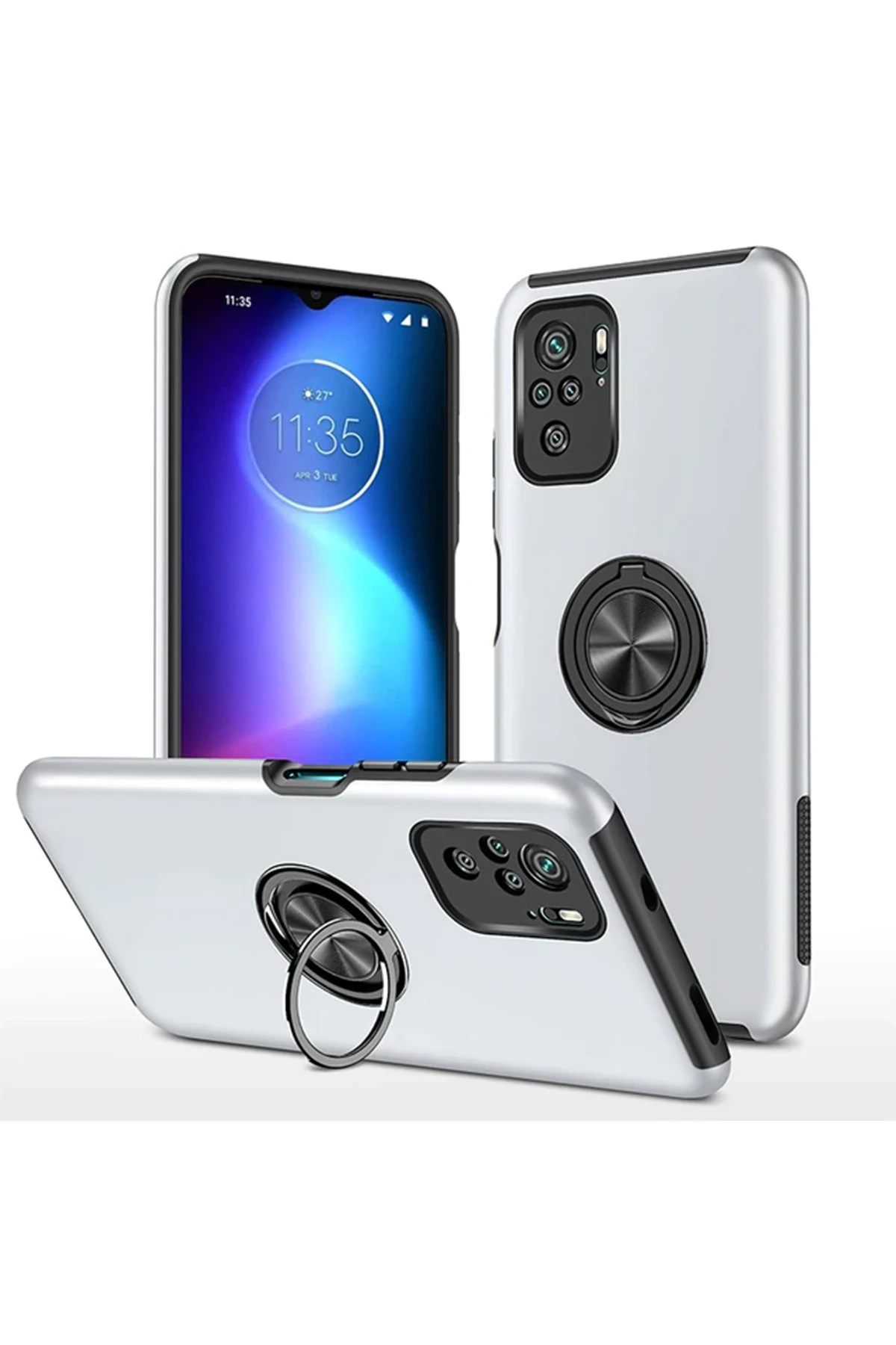 Newface Xiaomi Poco F3 Kılıf Elit Yüzüklü Kapak - Gümüş
