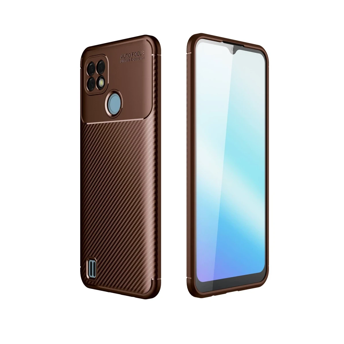 Newface Realme C21 Kılıf Auto Focus Karbon Kapak - Kahverengi