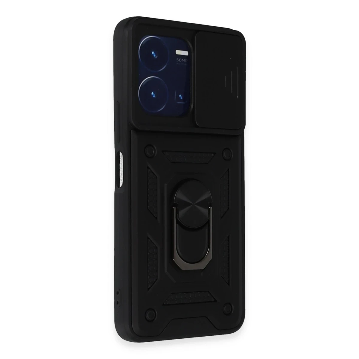 Newface Vivo Y35 Kılıf Pars Lens Yüzüklü Silikon - Siyah