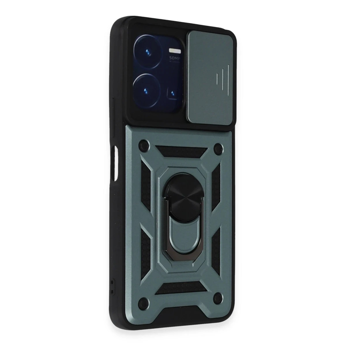 Newface Vivo Y35 Kılıf Pars Lens Yüzüklü Silikon - Yeşil