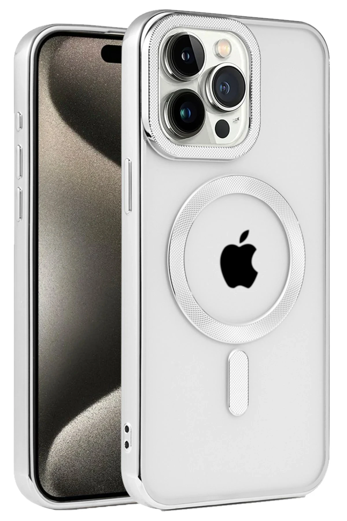 Newface iPhone 15 Pro Kılıf Kronos Magsafe Kapak - Gümüş