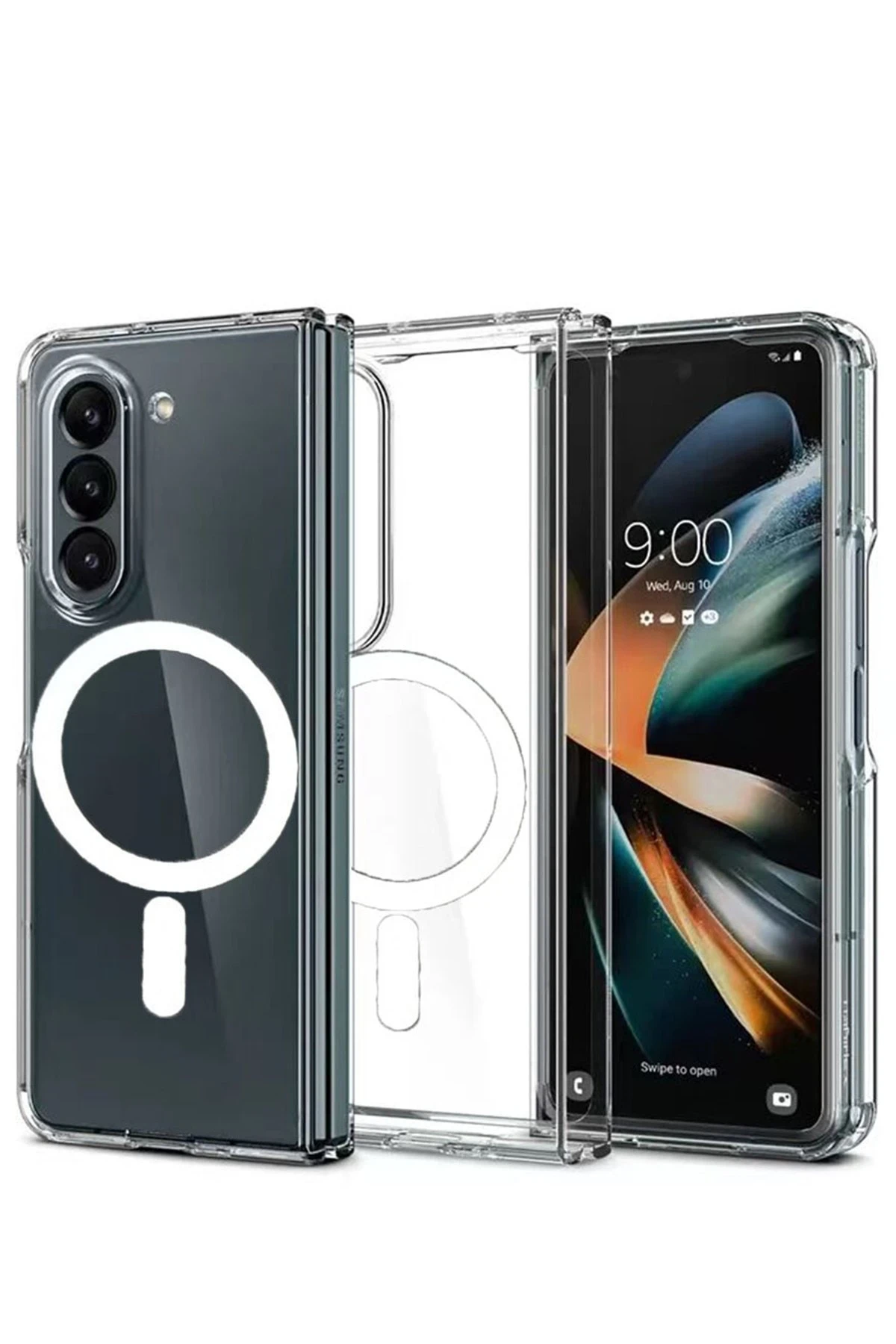 Newface Samsung Galaxy Z Fold 5 Kılıf Magneticsafe Şeffaf Silikon - Şeffaf